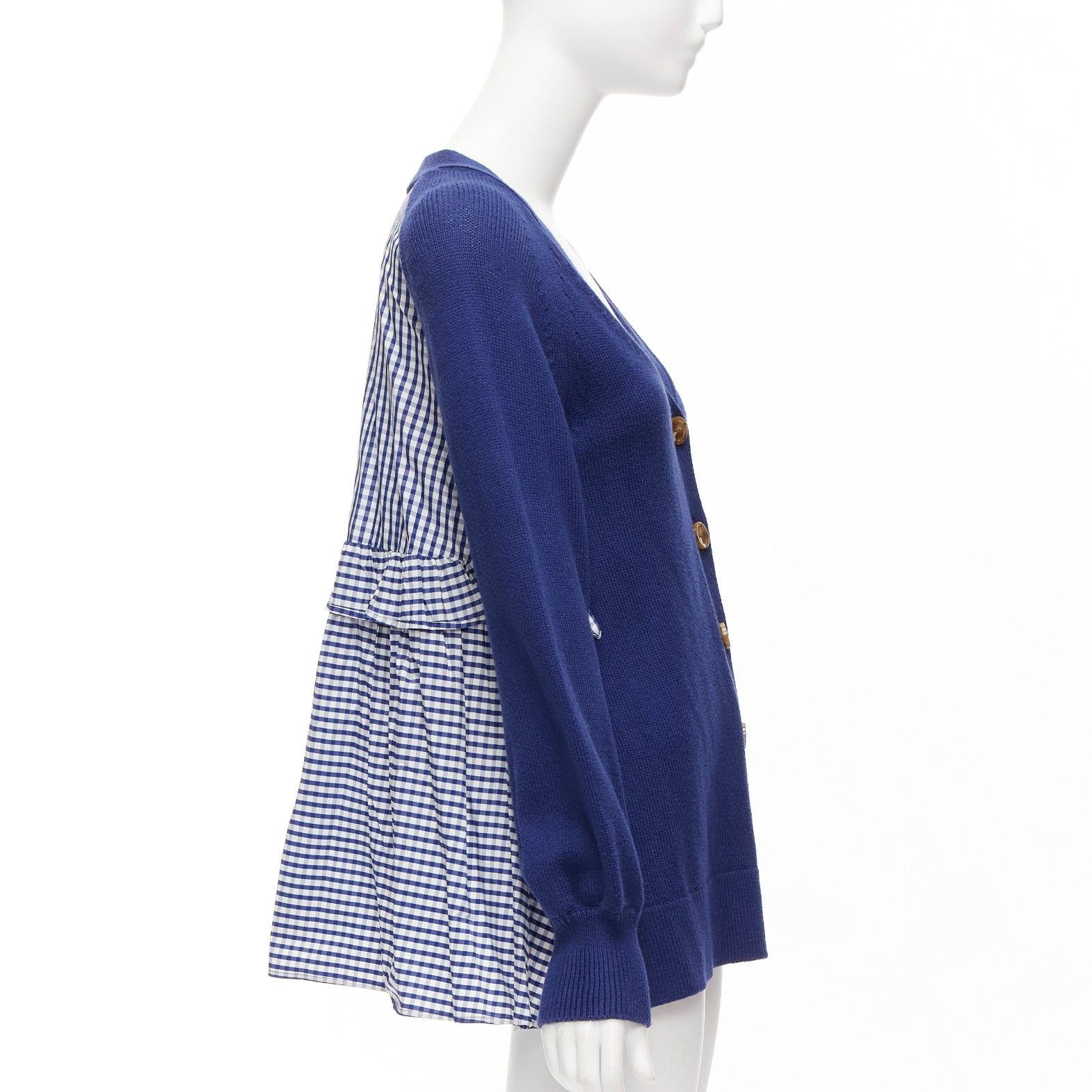 Other ADEAM blue cotton blend gingham ruffle back side tie cardigan sweater S Size S / US 4 / IT 40 - 1 Thumbnail