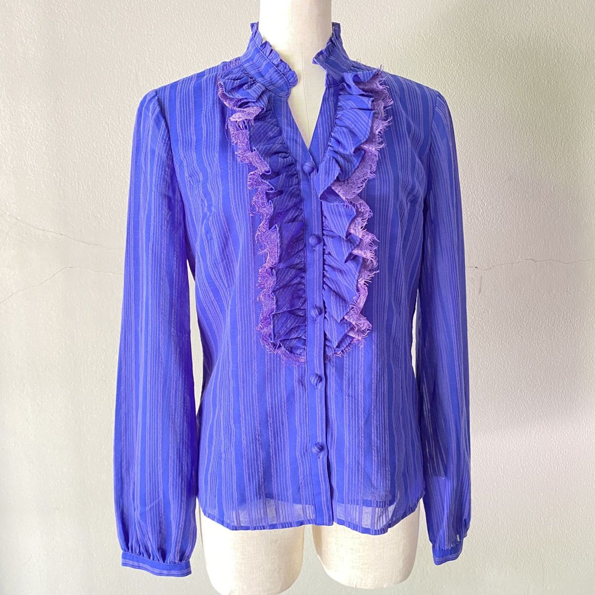 Pierre Cardin Pierre Cardin Purple Sheer Ruffle Blouse Size M / US 6-8 / IT 42-44 - 1 Thumbnail