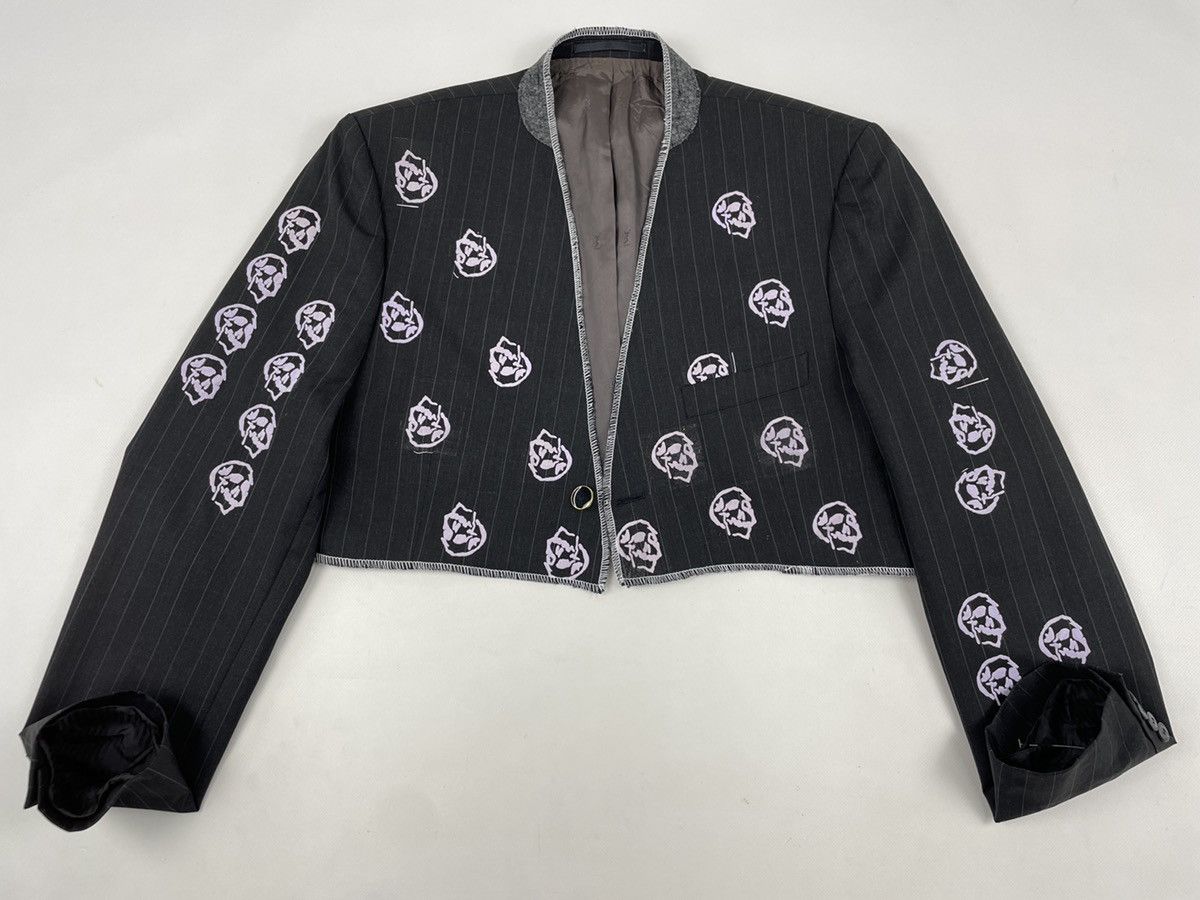 Yves Saint Laurent VTG SAINT LAURENT Wool YSL Logo Skulls Blazer Cropped Jacket Size 52L - 9 Thumbnail