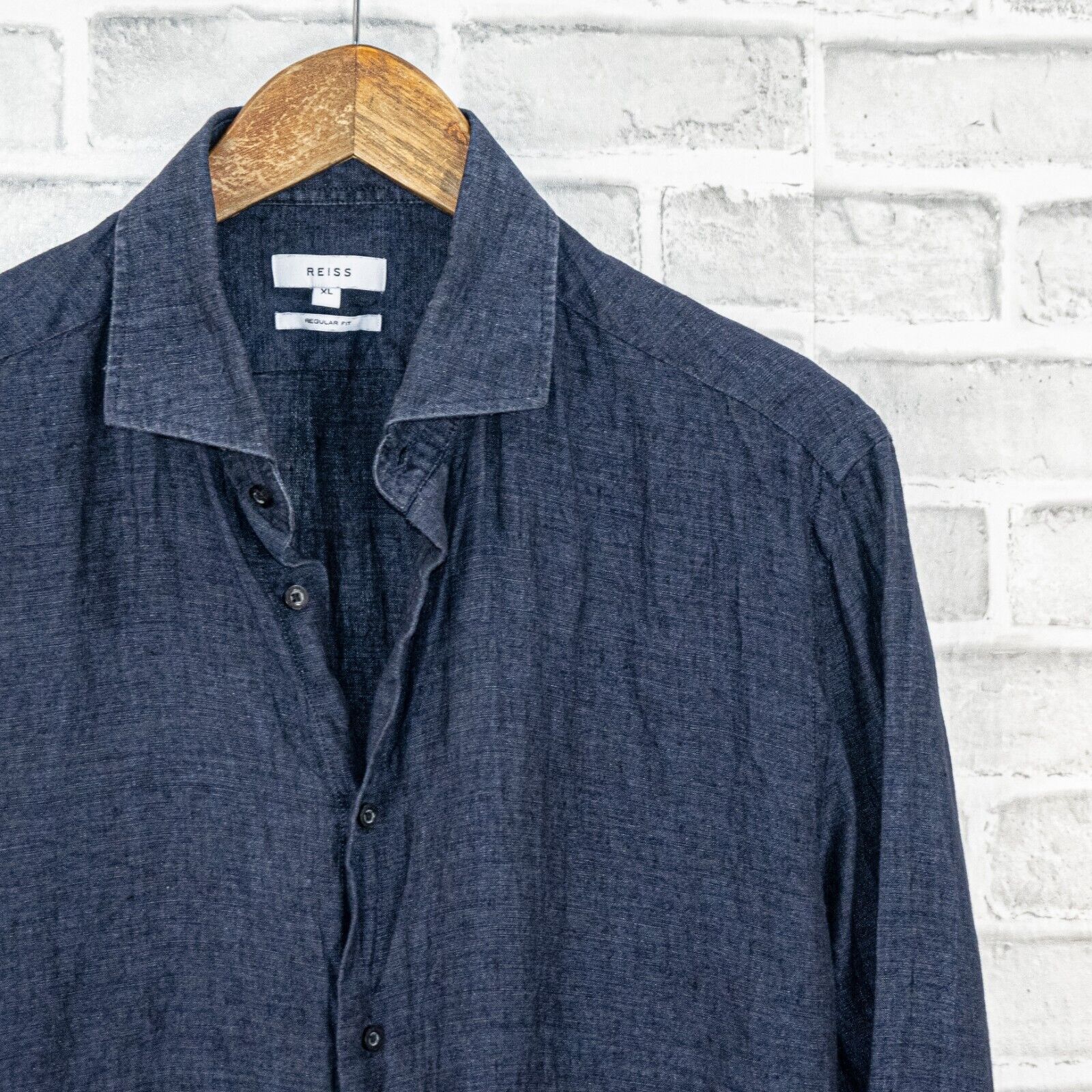 Reiss REISS Men's RUBAN Linen Button Through Shirt in Navy Blue Size US XL / EU 56 / 4 - 3 Thumbnail