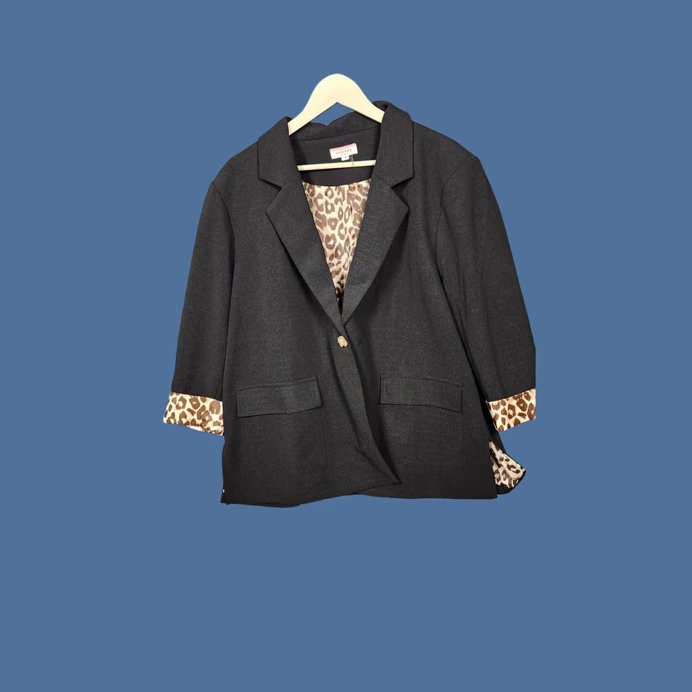 Vintage Andree By Unit Womens 1X Black Leopard Lined Jacket Blazer Single Button 3/4 Sleeve Size XL / US 12-14 / IT 48-50 - 1 Thumbnail
