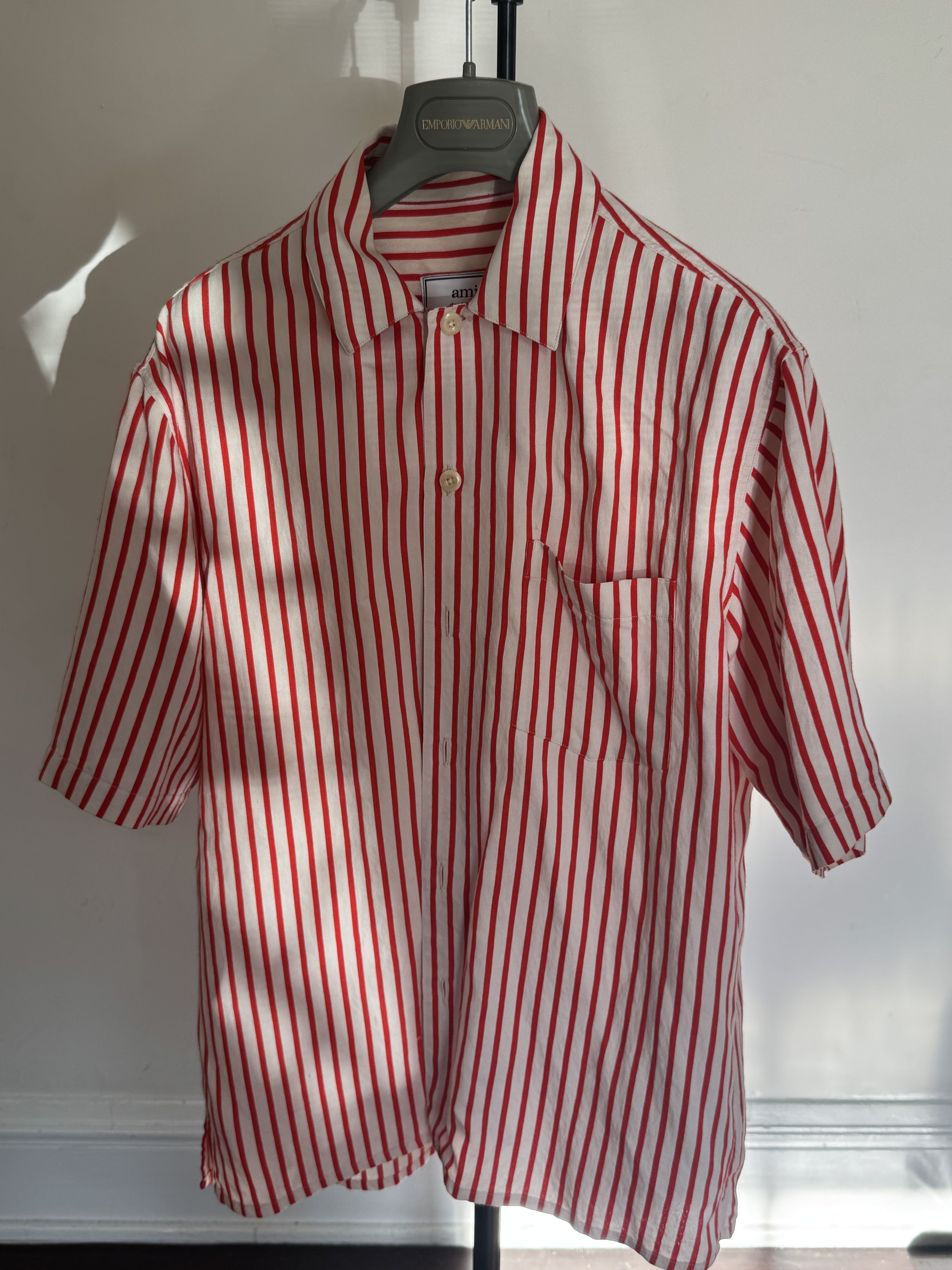 AMI AMI Alexandre Mattiussi Stripped Short Sleeve Shirt Size US S / EU 44-46 / 1 - 1 Thumbnail