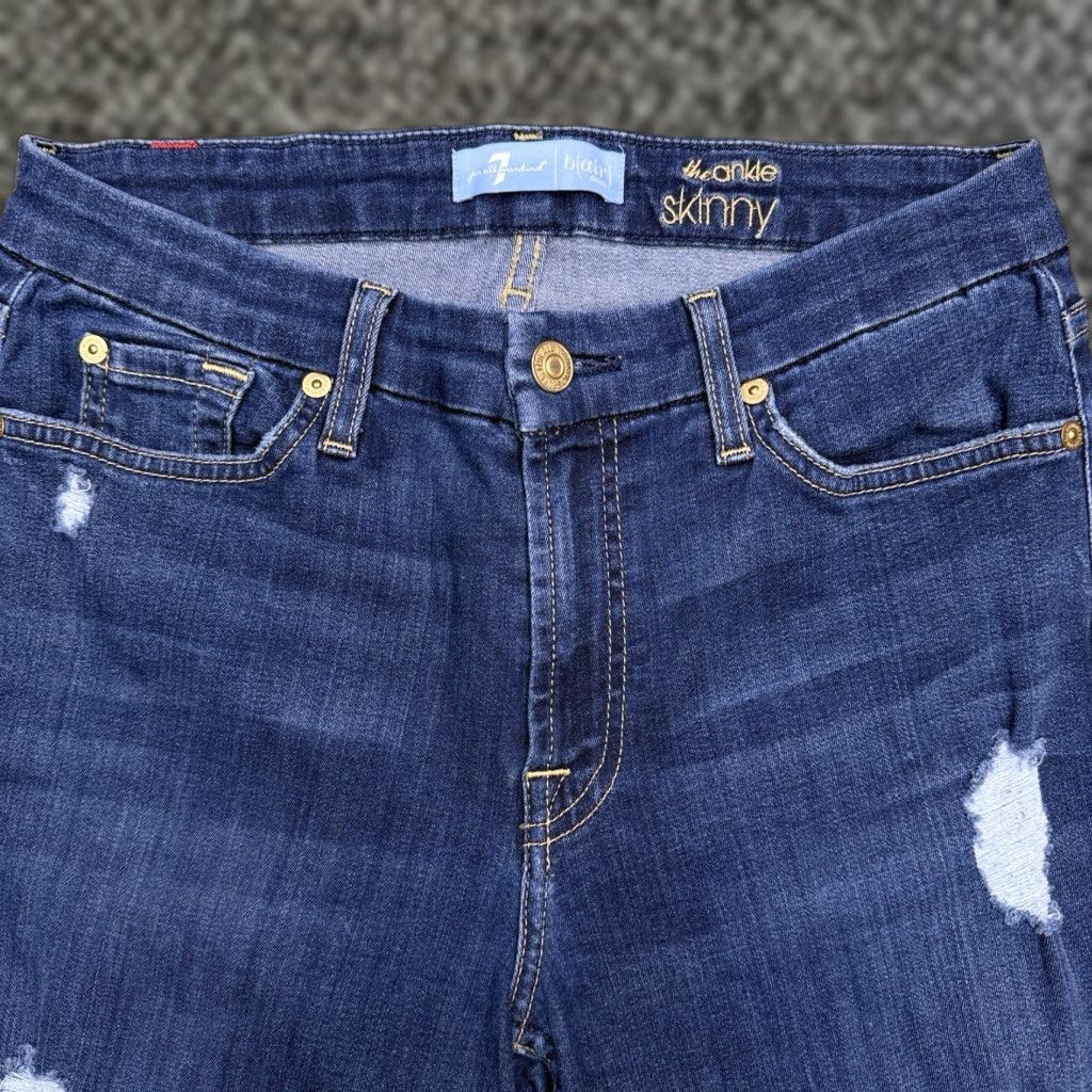 7 For All Mankind 7 For All Mankind Bair Ankle Jeans Womens 29 Slim Mid Rise Denim Blue Stretch Pocket 5-Pocket Brand Logo USA Mens? Wait. End. Size 29" - 1 Thumbnail