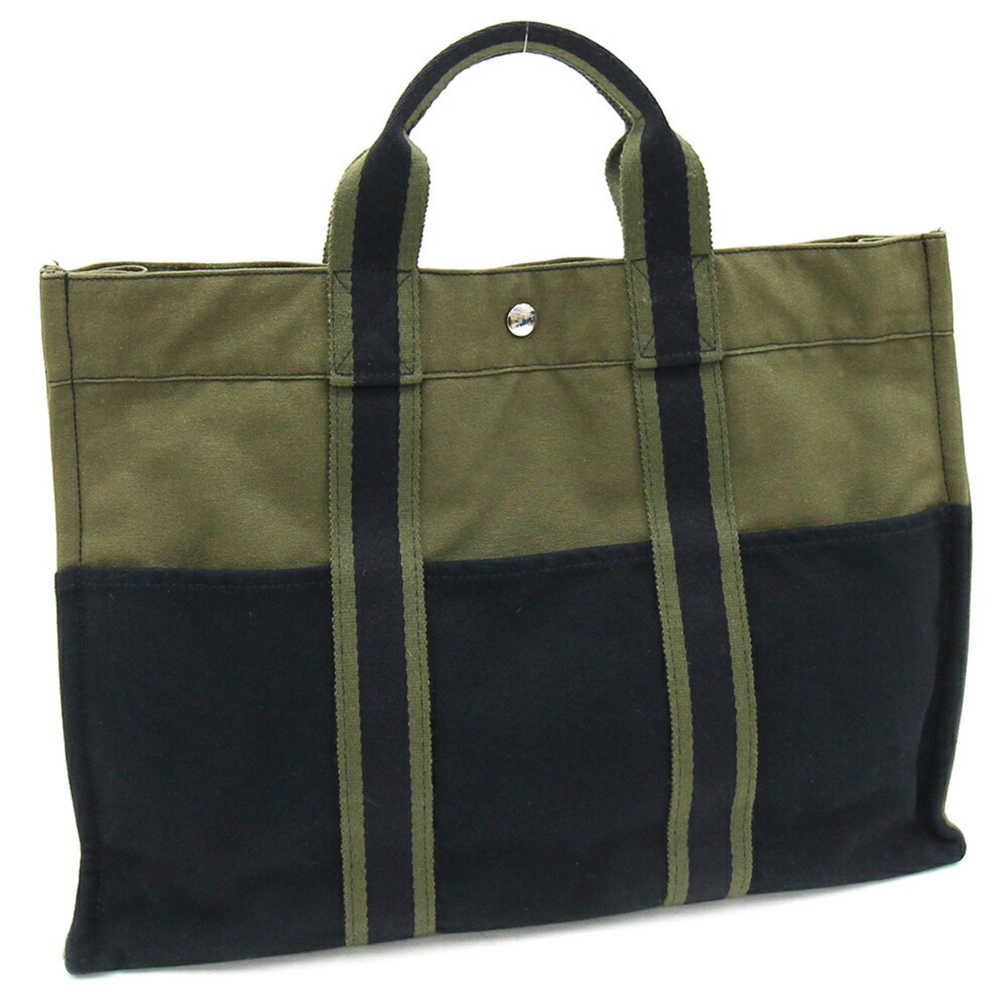 image of Hermes Handbag Foult Tote Mm Olive Navy Cotton Canvas Bag Women's Men's Hermes