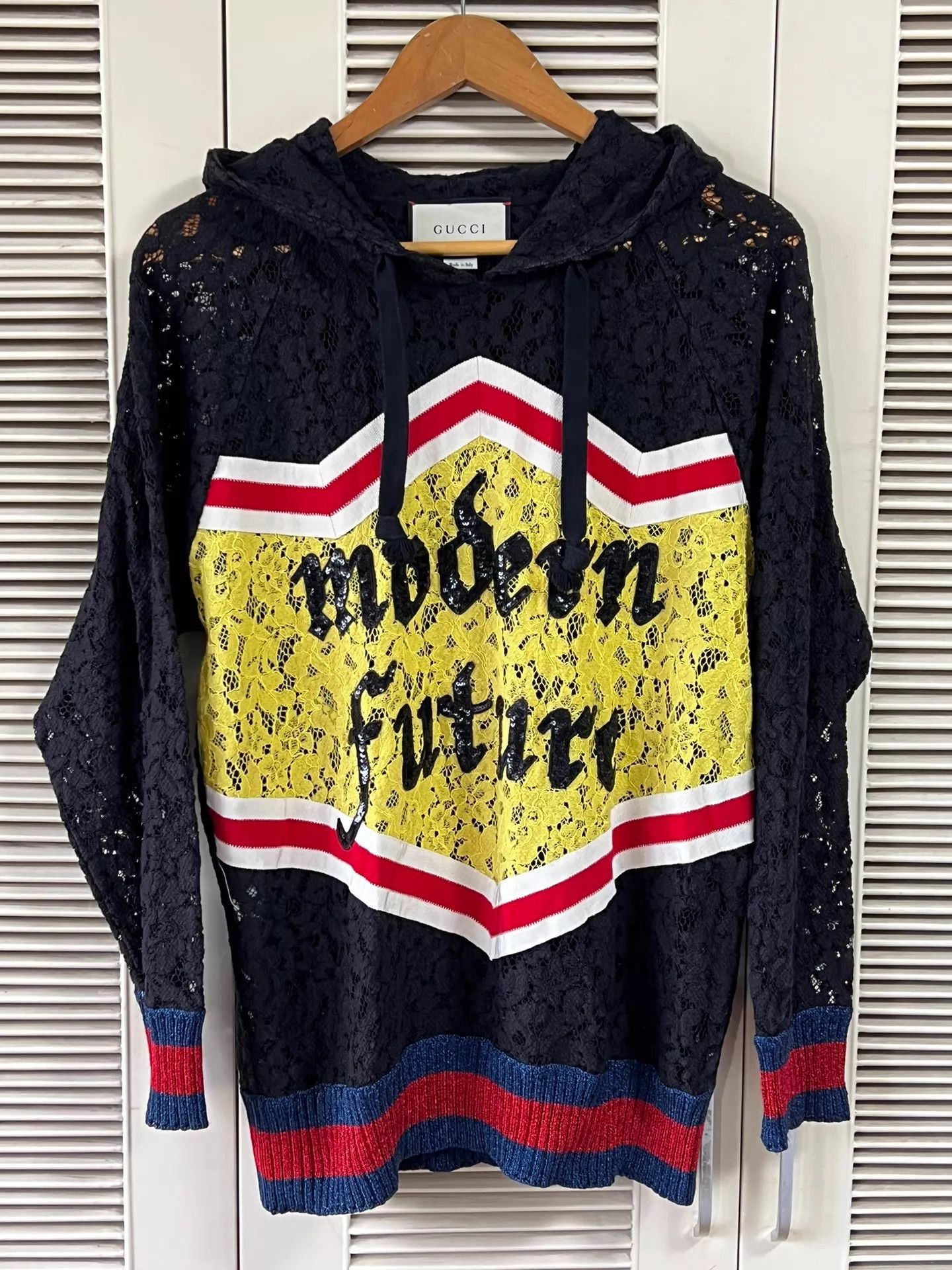 Gucci Gucci Women's Black Lace Contrast Cuff Hoodie, S Sequin Size S / US 4 / IT 40 - 1 Thumbnail