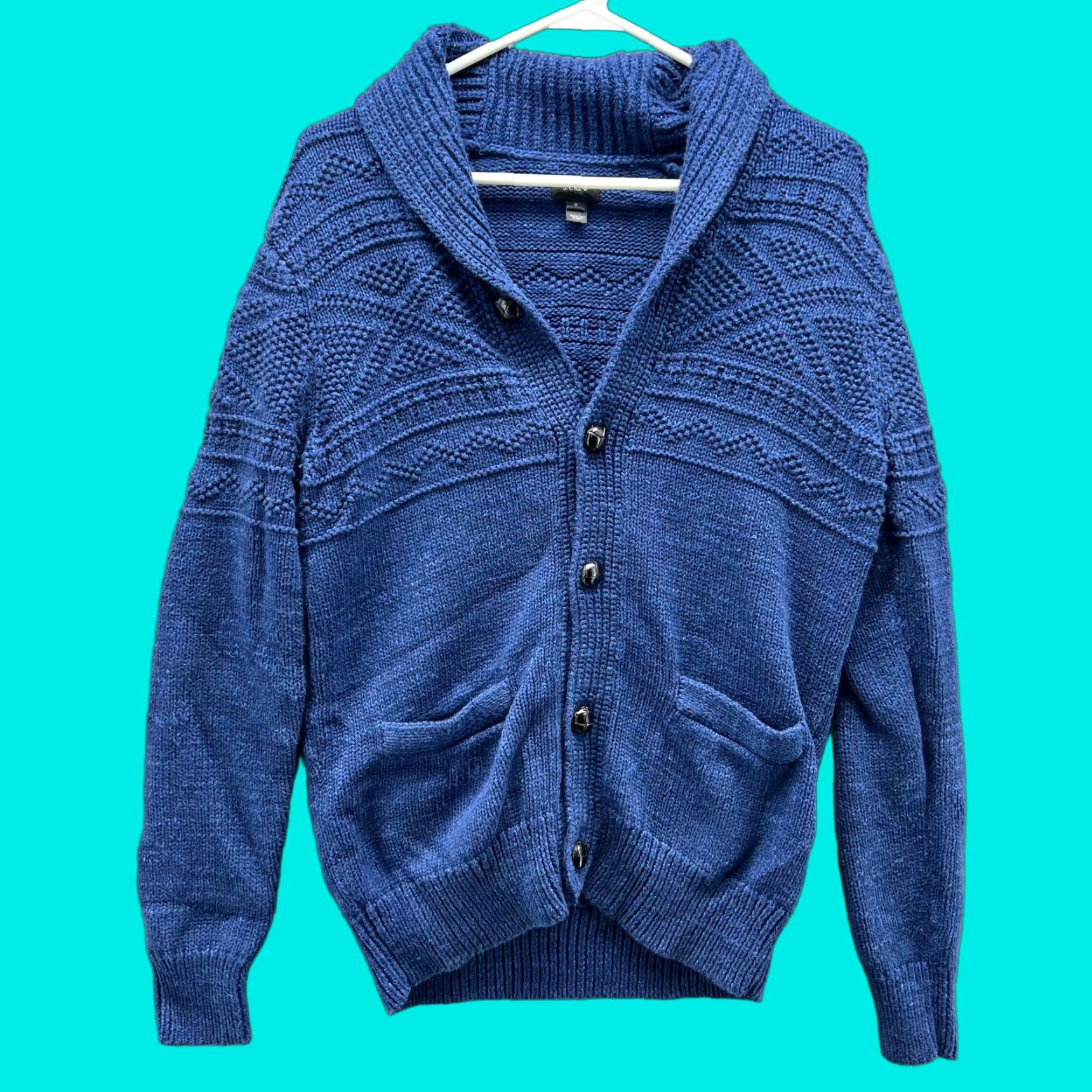 J.Crew J.CREW Cardigan Sweater Men Small Blue Pockets Cable Knit Aztec Shawl Button Vintage: No Size US S / EU 44-46 / 1 - 1 Thumbnail