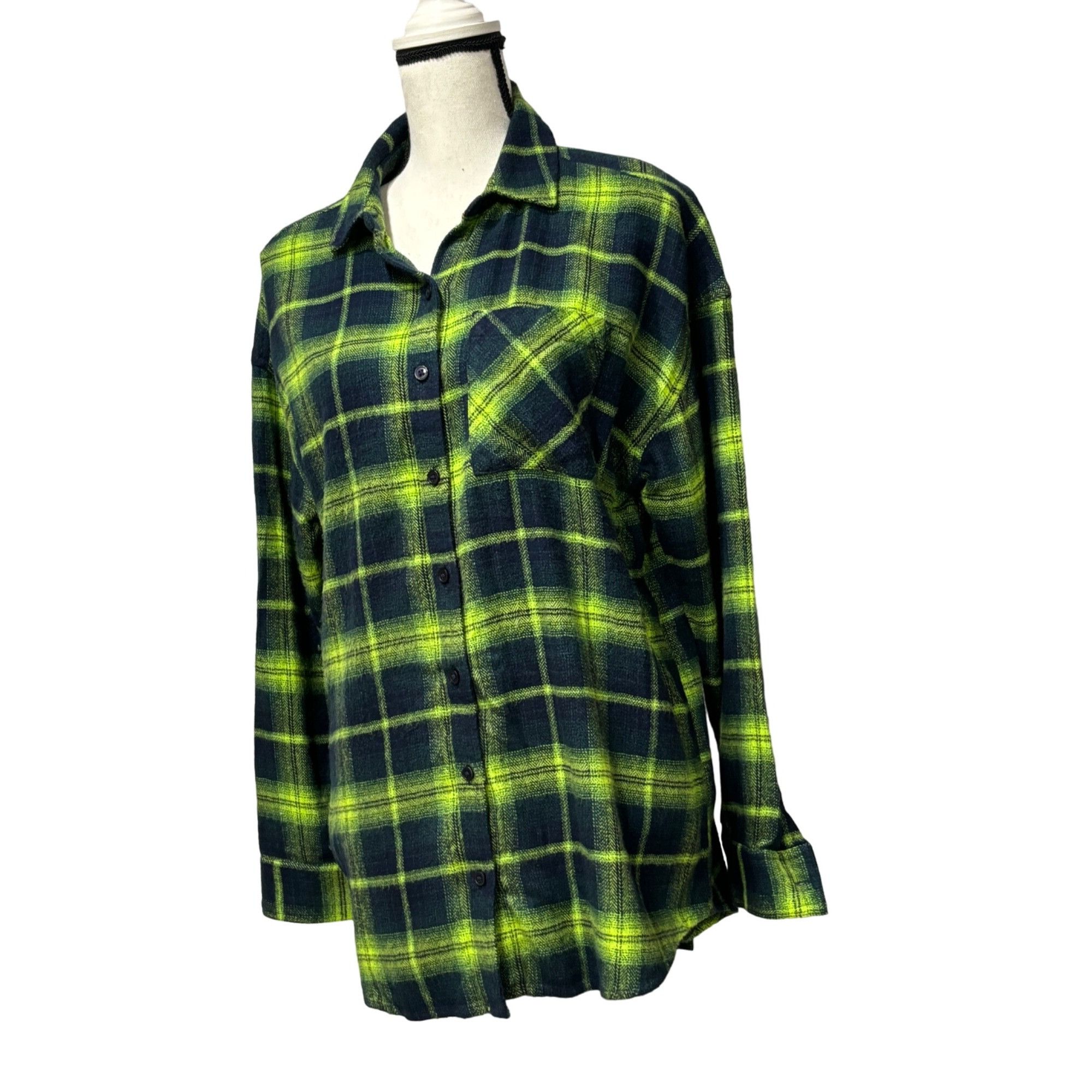 Other BP. Boyfriend Plaid Button-up Shirt in Navy-Green Jess Plaid Size XS / US 0-2 / IT 36-38 - 3 Thumbnail