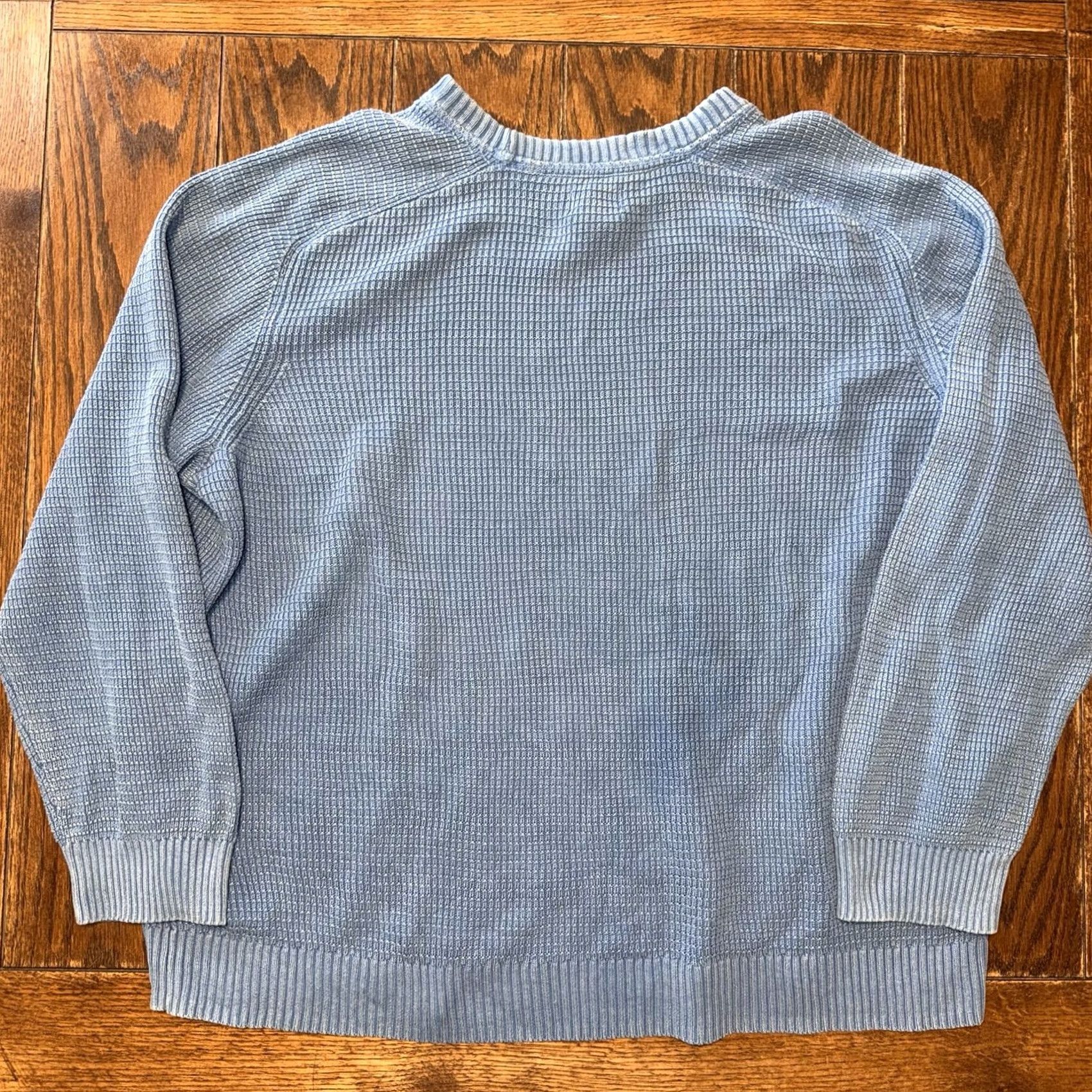 Vintage LL Bean Sweater Mens XXL Blue Cotton Waffle-Knit Crewneck Sunwashed Textured Size US XXL / EU 58 / 5 - 4 Thumbnail