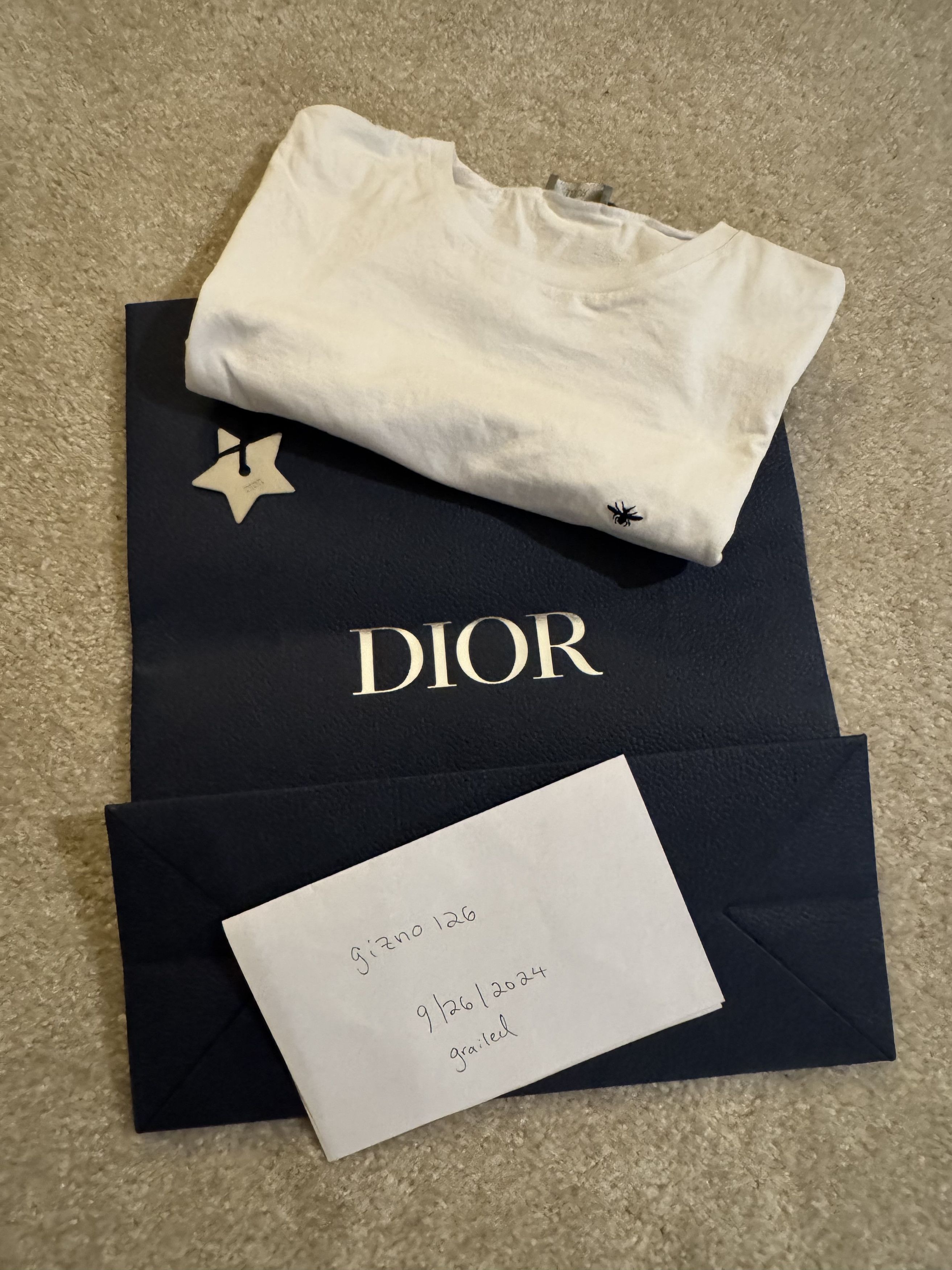 Dior Dior White Cotton Jersey Tee with Bee Embroidery Size US M / EU 48-50 / 2 - 2 Thumbnail