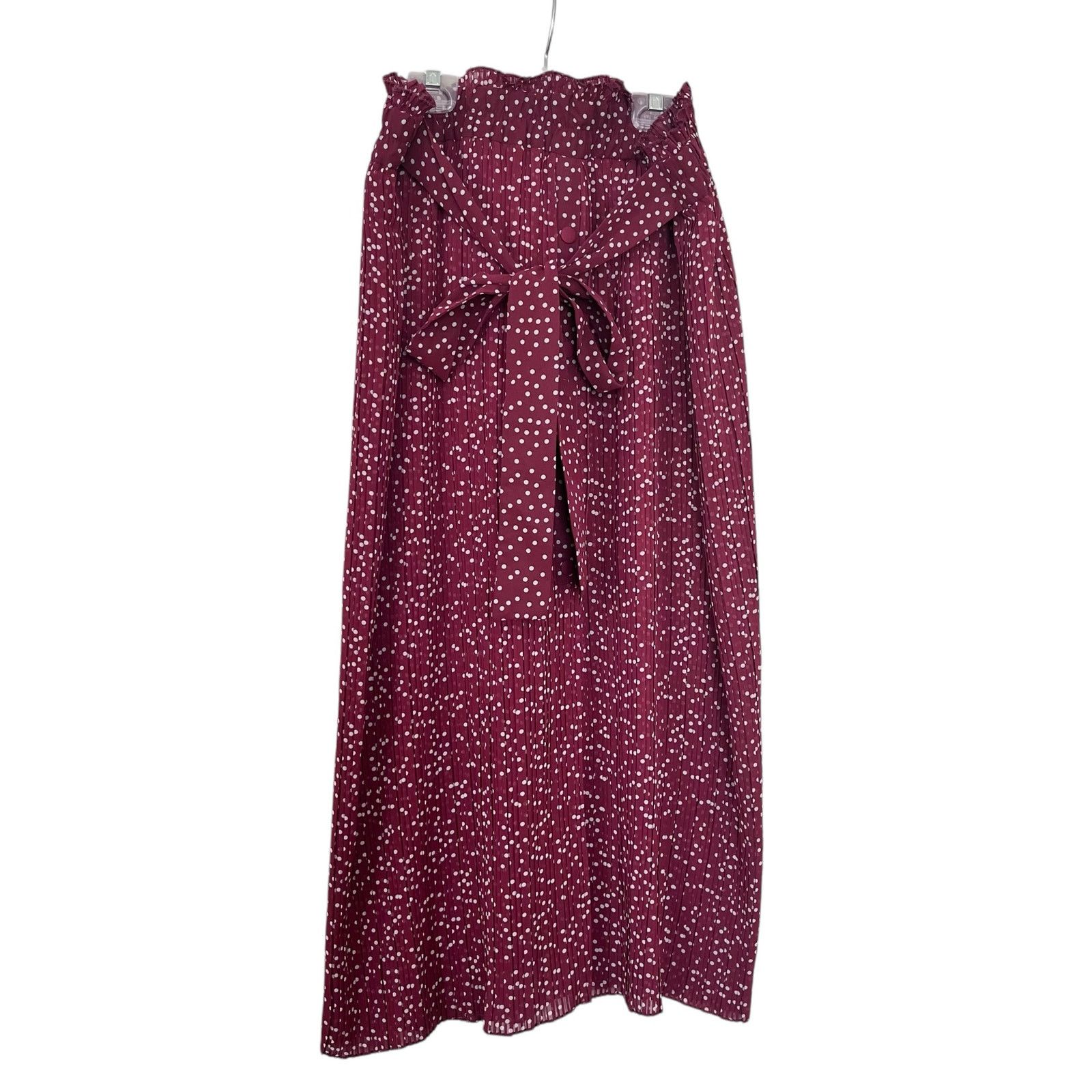 Zara Zara Burgundy Red Polka Dot Print Pleated Maxi Skirt Size 32" / US 10 / IT 46 - 1 Thumbnail