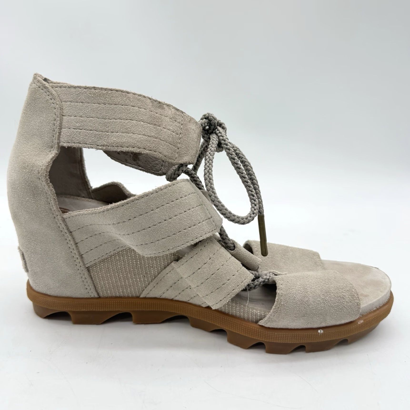 SOREL Sorel Joanie Open Toe Gladiator Sandal Womens 9.5 Beige Suede Lace Up Wedge Shoes Size US 10 / IT 40 - 7 Thumbnail
