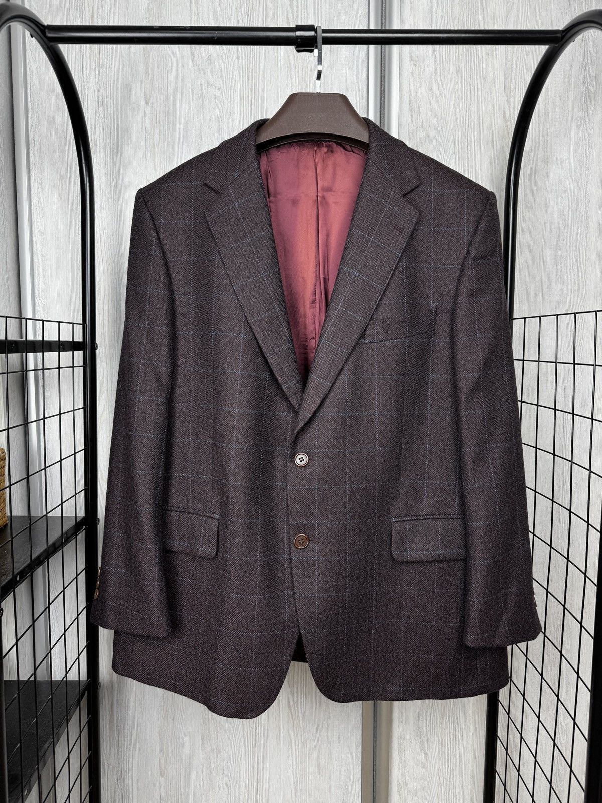 Magee Magee Burgundy Brown Men’s 2 button checkered blazer 44S Size 44S - 1 Thumbnail
