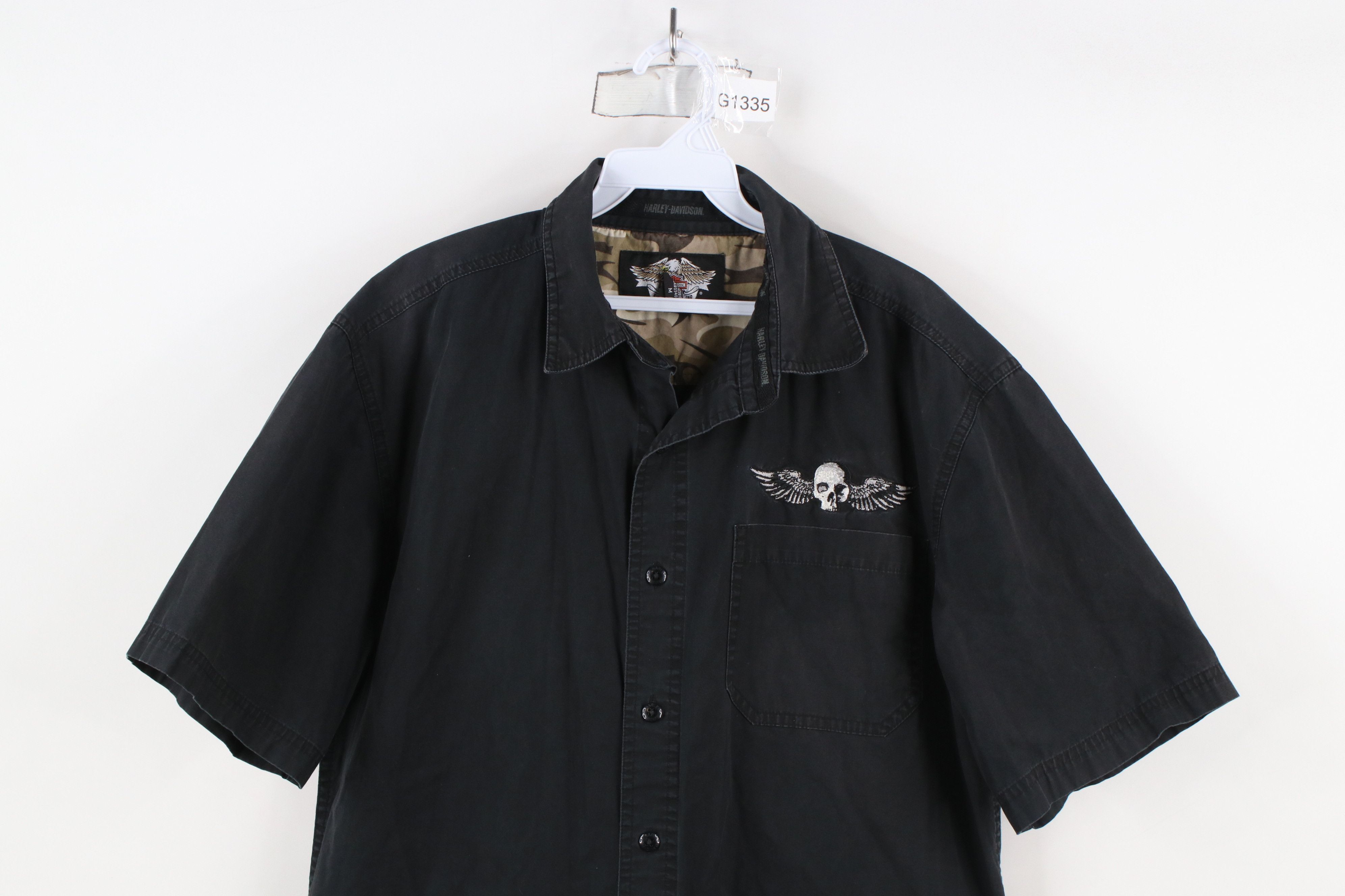 Harley Davidson × Vintage Vintage Harley Davidson Spell Out Tribal Skull Button Shirt Size US M / EU 48-50 / 2 - 2 Thumbnail