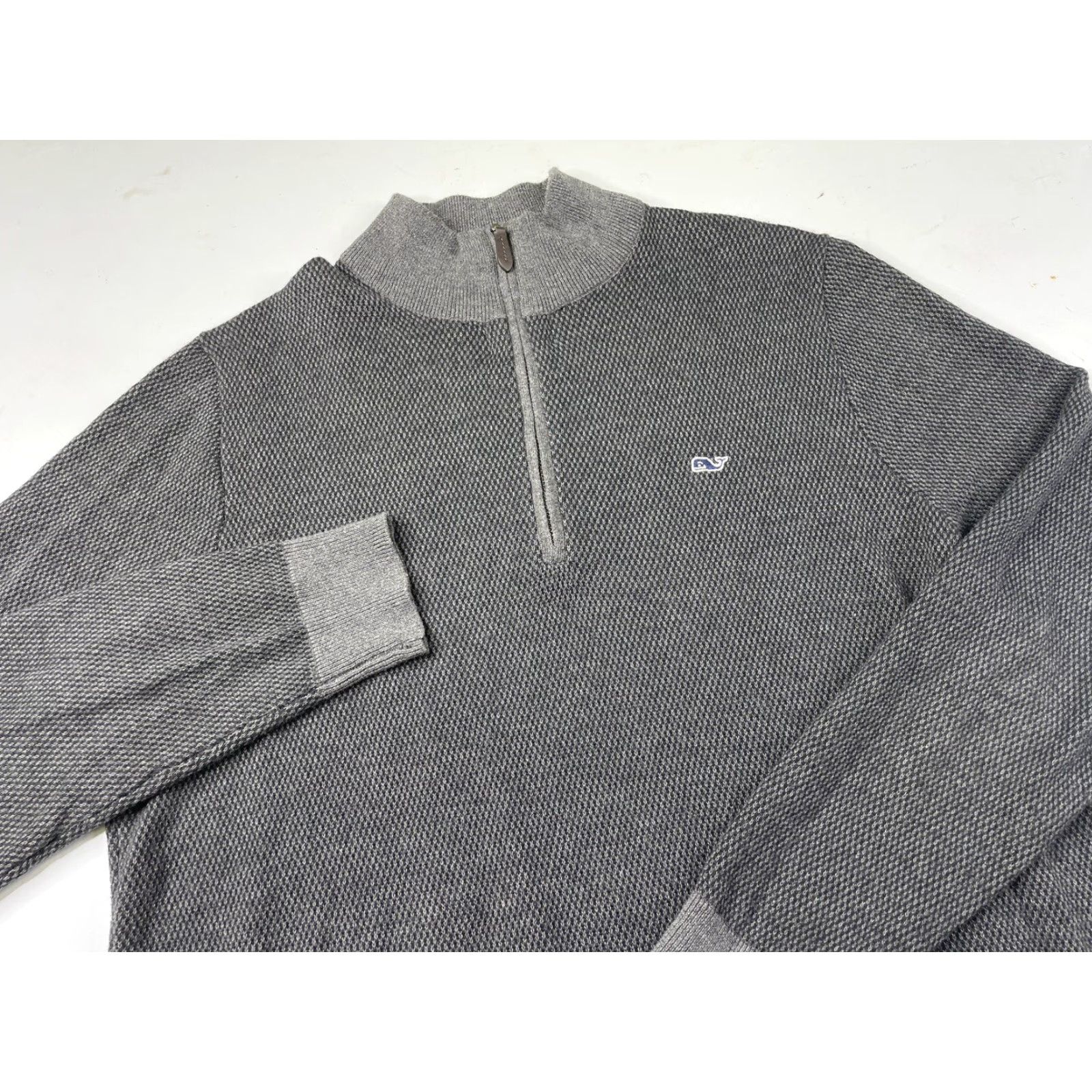 Vineyard Vines Vineyard Vines Sweater Mens 1/4 Zip Pullover Knit Mock Neck Gray L Tight-Knit Cotton Wool Polyester Regular Knit Shirt Size US L / EU 52-54 / 3 - 2 Thumbnail