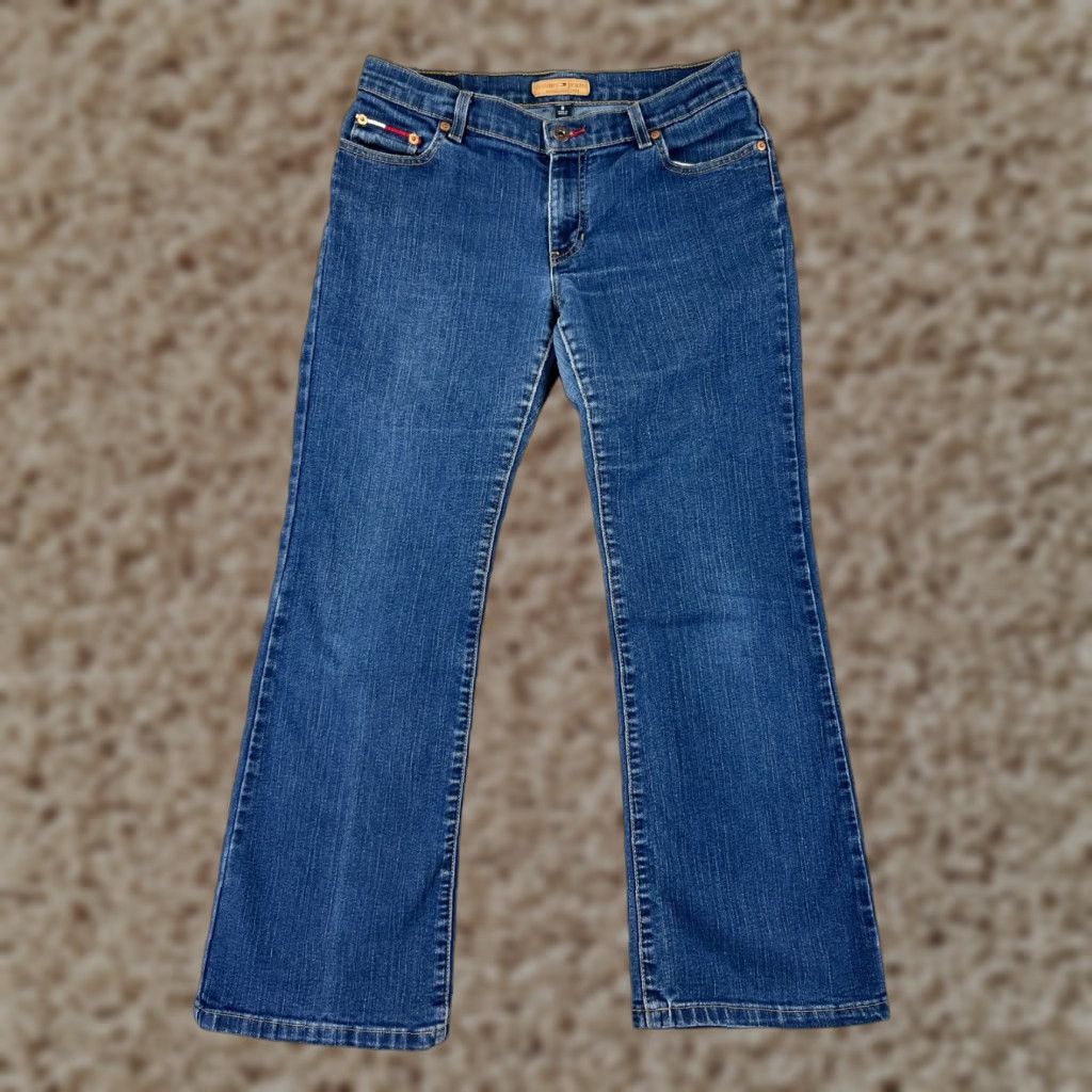 Tommy Hilfiger Tommy Hilfiger Jeans Womens 9 Blue Denim Bootcut Mid Rise 5-Pocket Design Distressed Stretch Cotton Blend Size 30" / US 8 / IT 44 - 1 Thumbnail