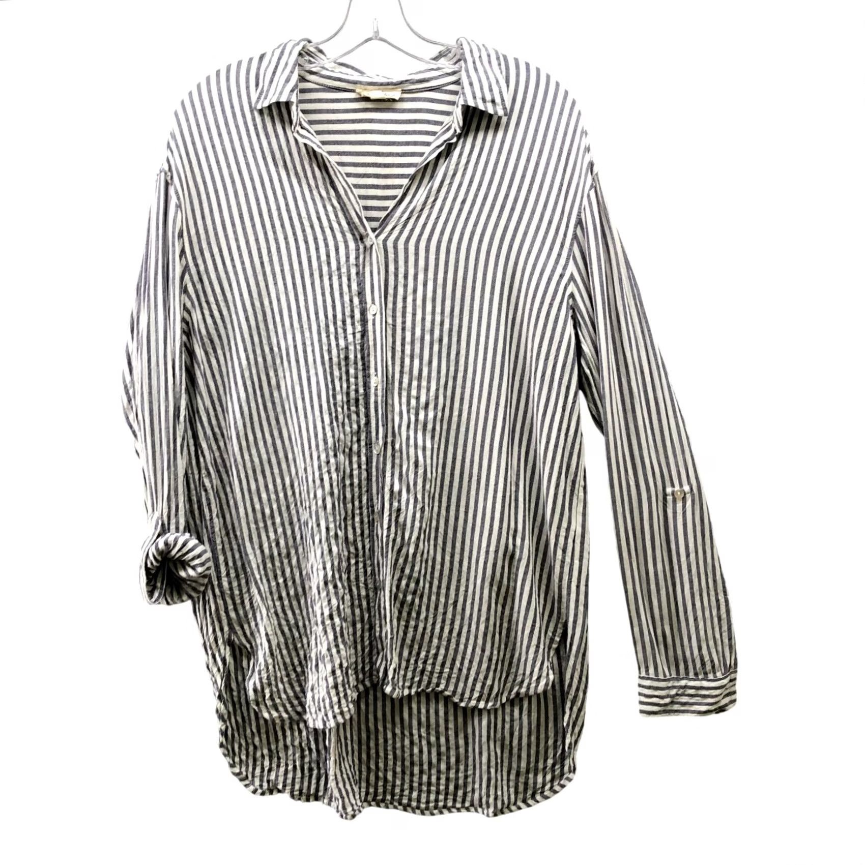 Vintage Jane & Delancey Button Down Shirt Womens M Rayon Gray White Striped Roll Tab Shirt Size M / US 6-8 / IT 42-44 - 2 Thumbnail