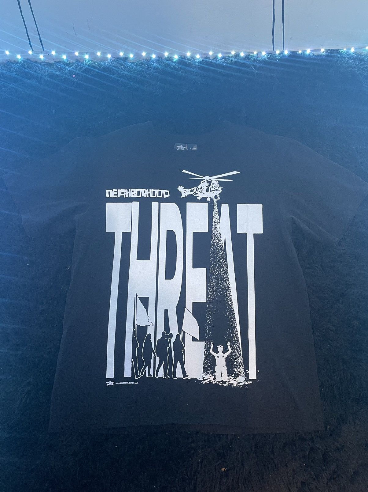 image of New Barriers “ Neighborhood Threat Free Will T-Shirt Sz. XL in Black, Men's