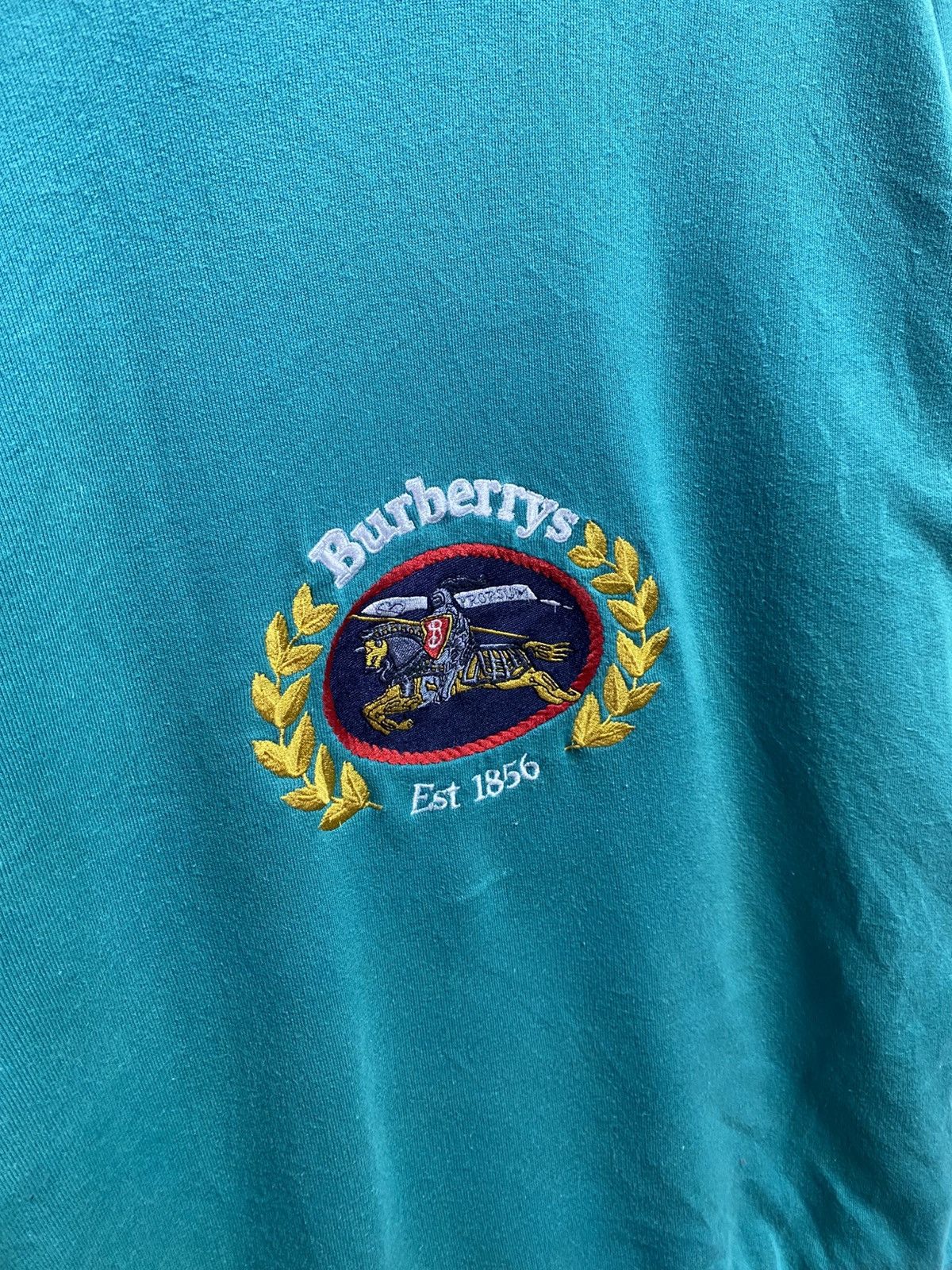 Burberry Vintage 90s Burberrys Embroidered Crest Sweatshirt Rare Teal Size US XL / EU 56 / 4 - 9 Thumbnail
