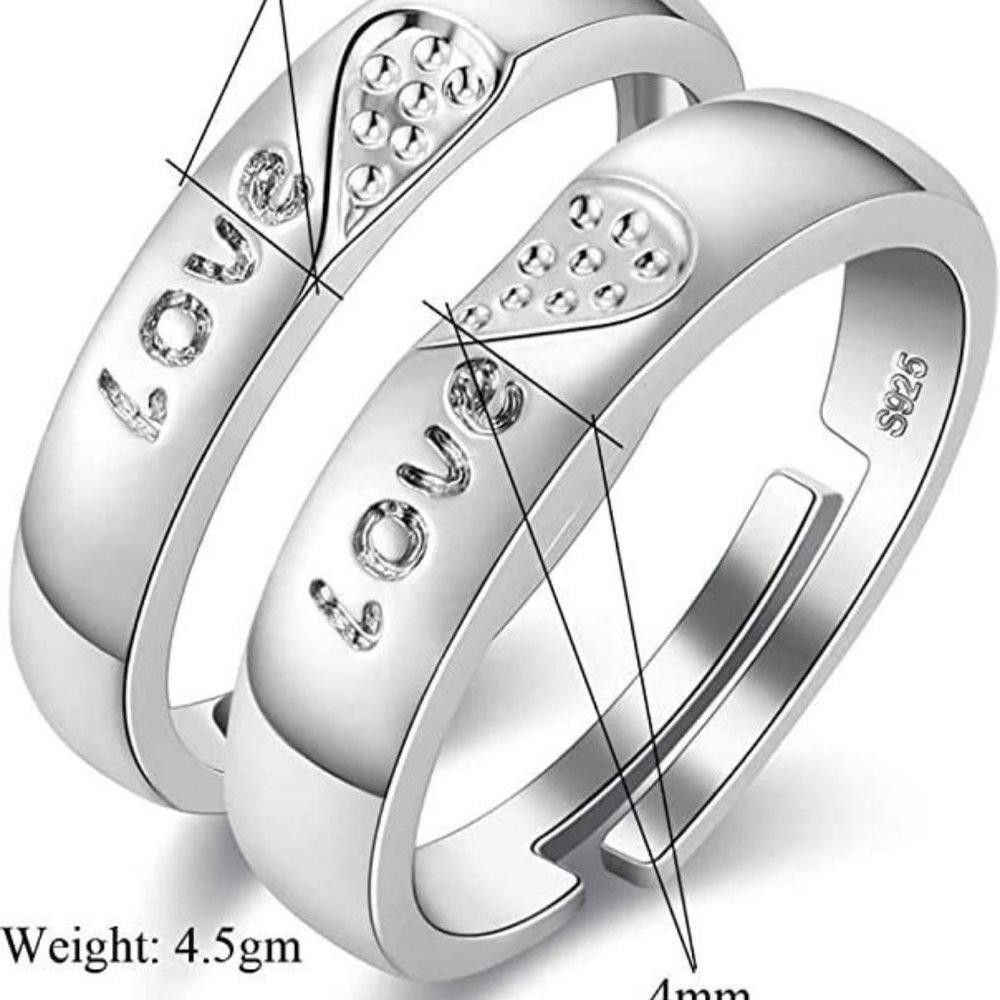 Designer 2pcs Sterling Silver Matching Heart Love Open Couple Rings Size ONE SIZE - 10 Thumbnail