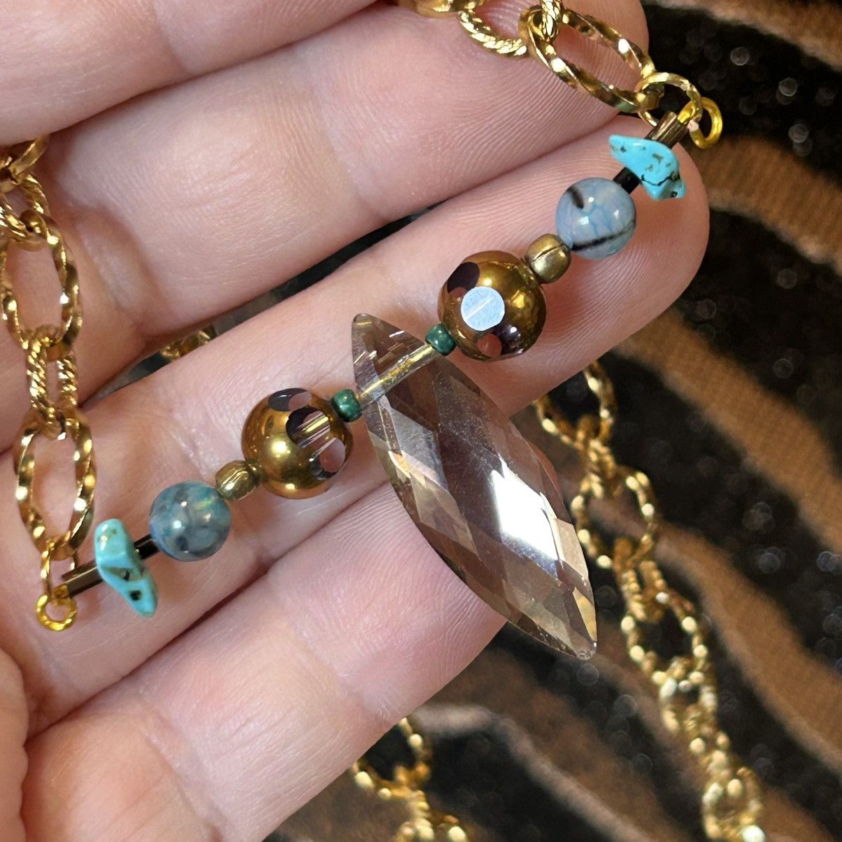 Handmade Handcrafted rutilated quartz glass stone beaded bar necklace Size ONE SIZE - 5 Thumbnail