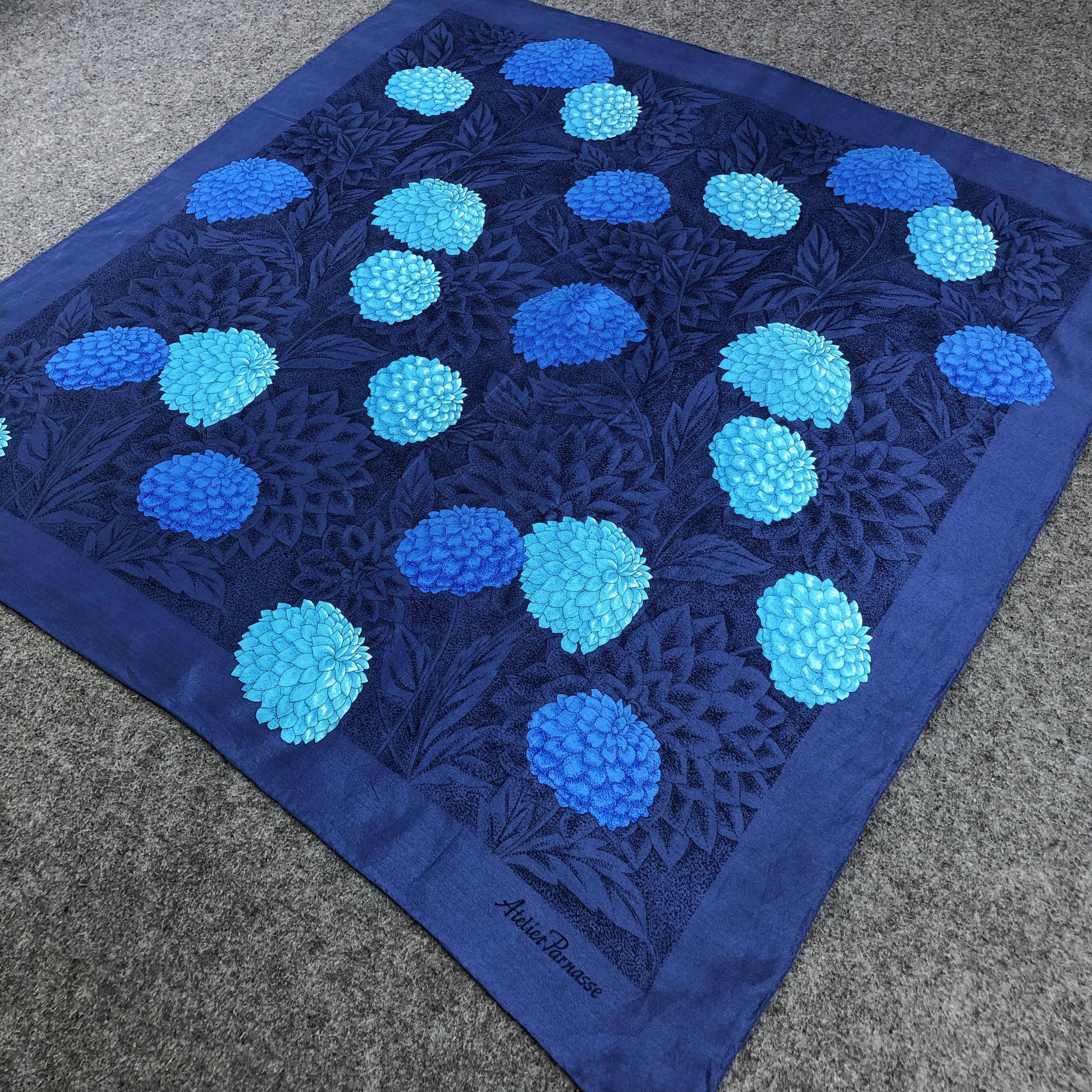 Japanese Brand Atelier Parnasse Blue Flower Silk Scarf M376 Size ONE SIZE - 3 Thumbnail