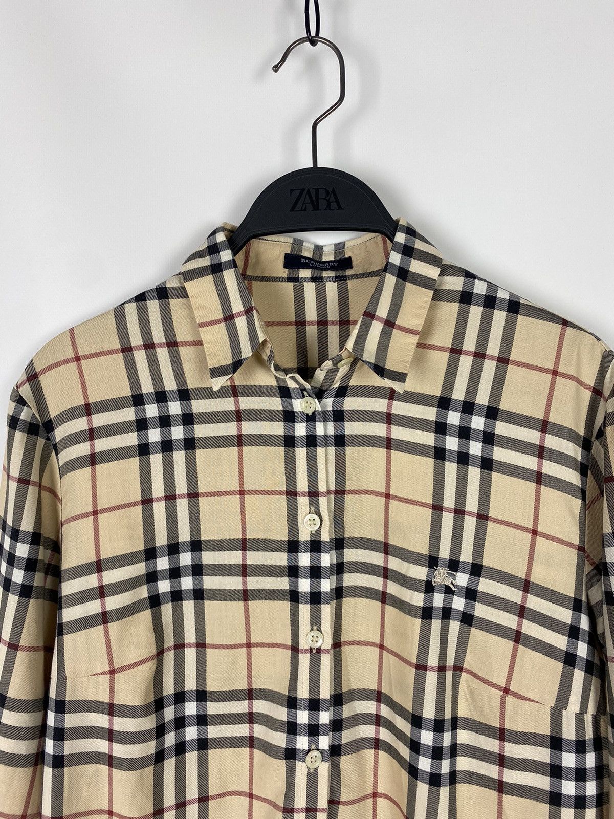 Burberry 1990s Vintage Burberry London Nova Check 3/4 Button Up Shirt Size L / US 10 / IT 46 - 2 Thumbnail