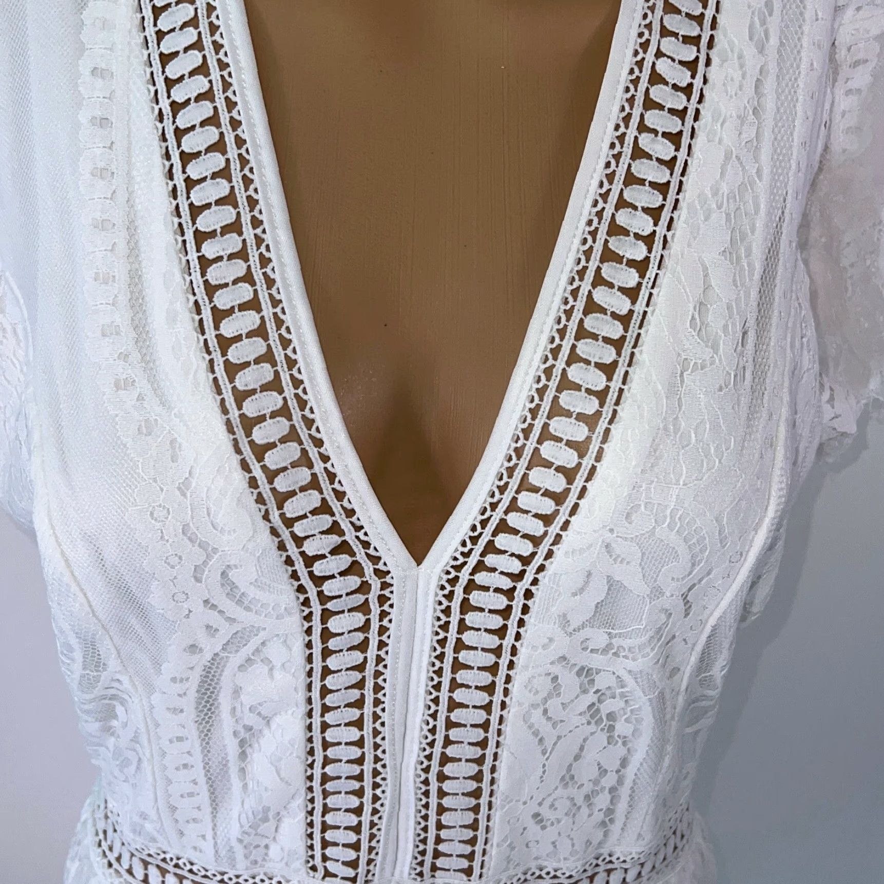 Vintage WOMENS Maxi Dress Floral Lace White V-Neck Short Sleeve Size M Medium Party Wedding Dress Size M / US 6-8 / IT 42-44 - 4 Thumbnail