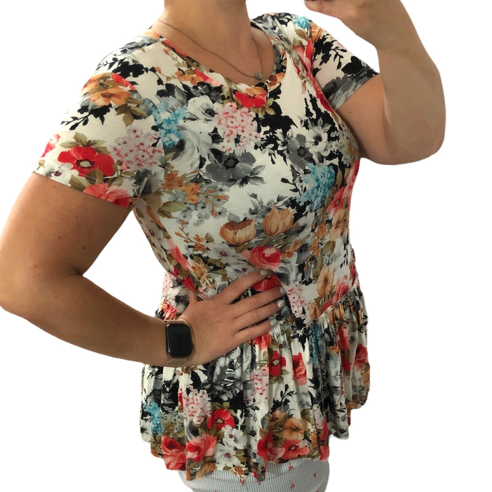 Other Agnes & Dora Soft Floral Relaxed Ruffle Hem Short Sleeve Top Size S / US 4 / IT 40 - 6 Thumbnail