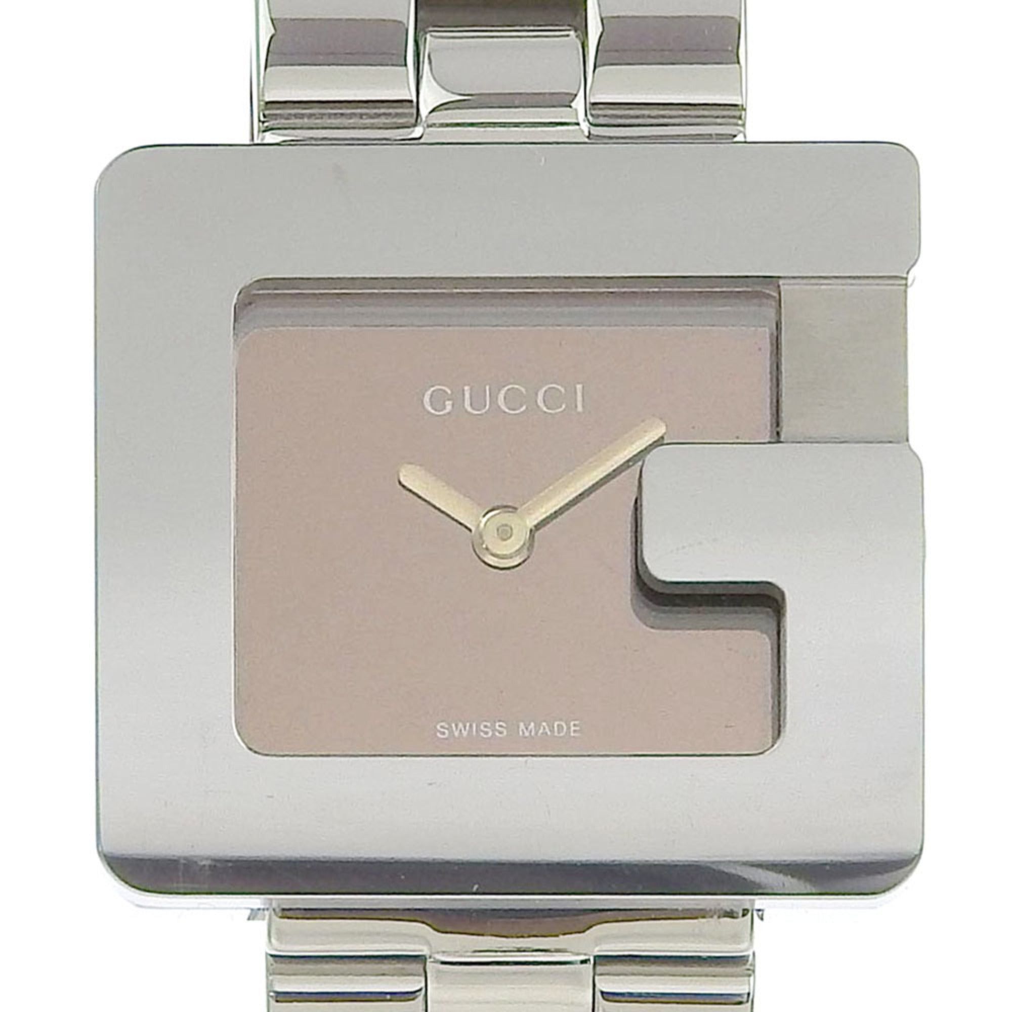 image of Gucci G Watch Wristwatch 3600L Stainless Steel Silver Quartz Analog Display Ladies Brown Dial in Bl
