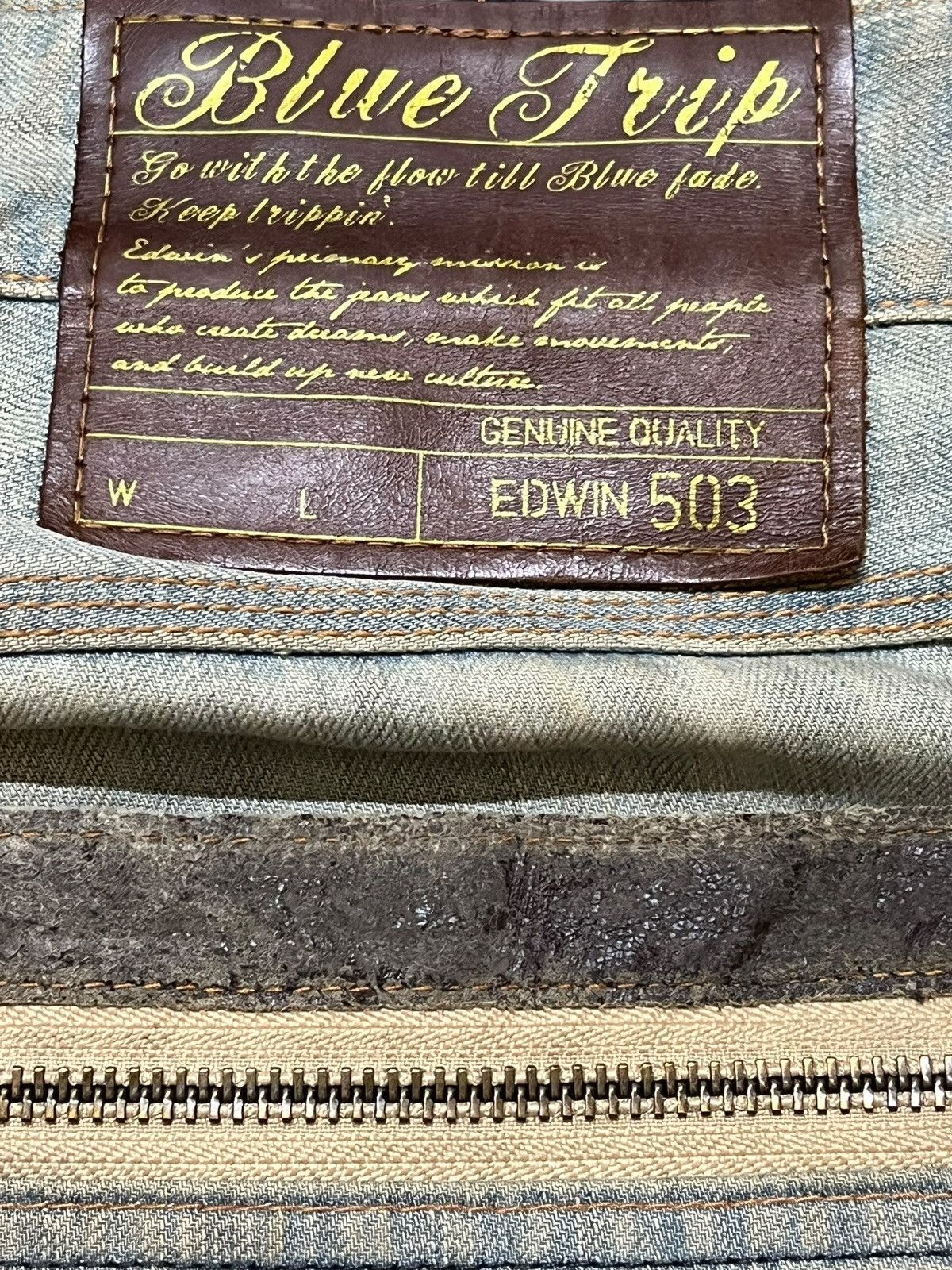 Edwin Vintage Edwin 503 Blue Trip Faded Mudwash Ripped Denim Size US 31 - 8 Thumbnail