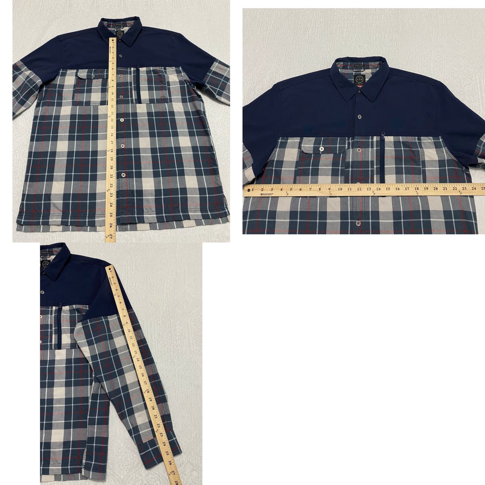 Wrangler Wrangler ATG Shirt Mens Long Sleeve Plaid Button-Up Collared Casual Fall Spring Blue Dark Sapphire Size US L / EU 52-54 / 3 - 8 Thumbnail