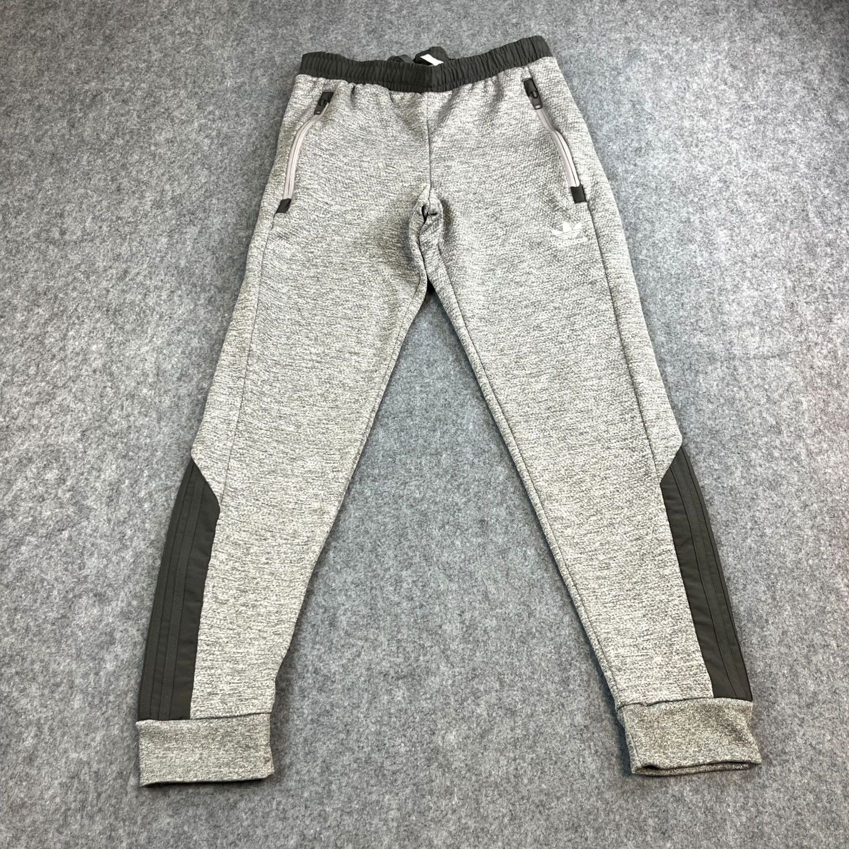 Adidas Adidas Mens Track Pants Sweat Joggers Small S Grey Black Zip Pockets Size US 29 - 2 Thumbnail
