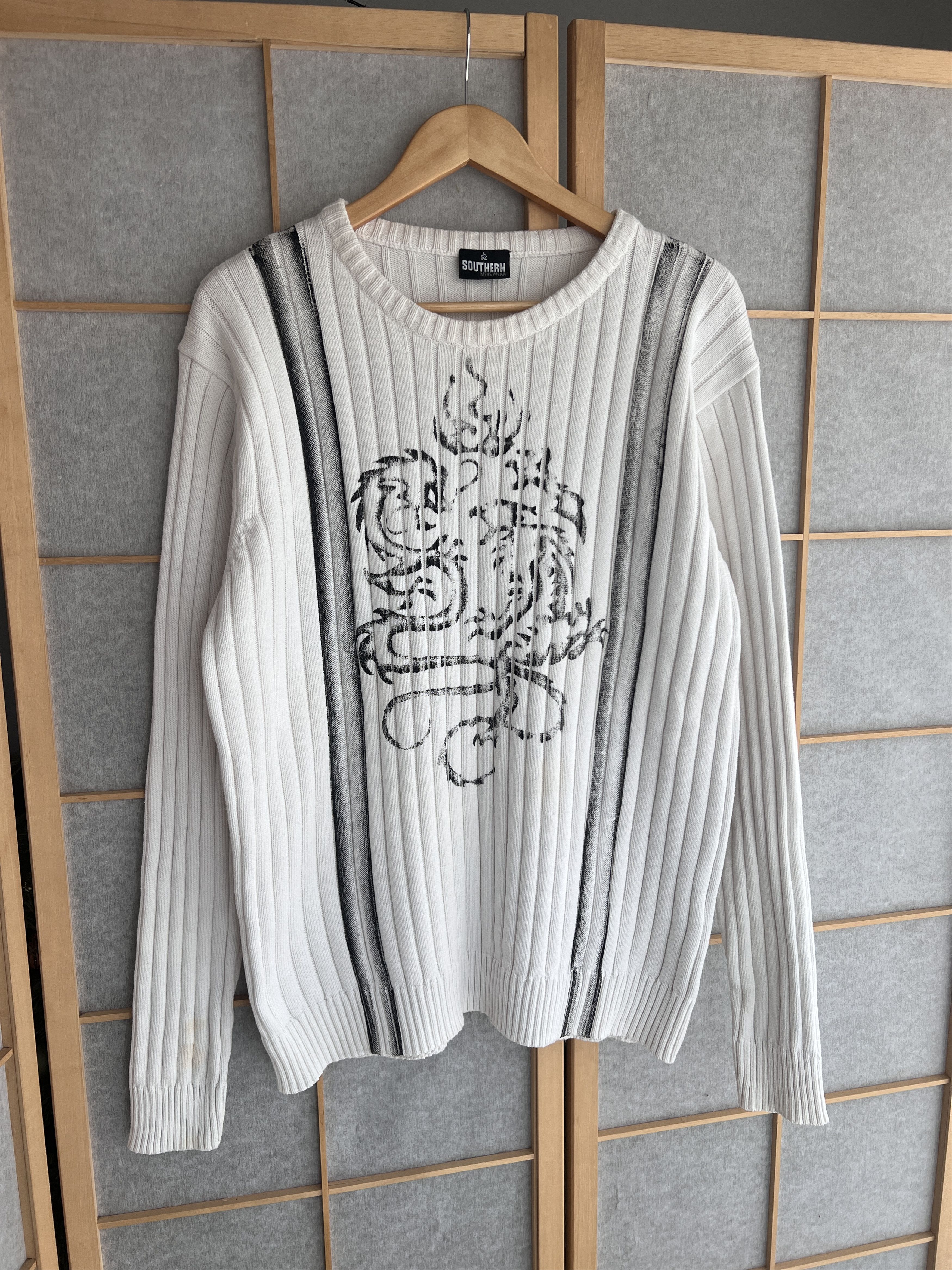 Japanese Brand Japan tribal 2000s Y2K ribbed structure knit sweater dragon Size US L / EU 52-54 / 3 - 1 Thumbnail