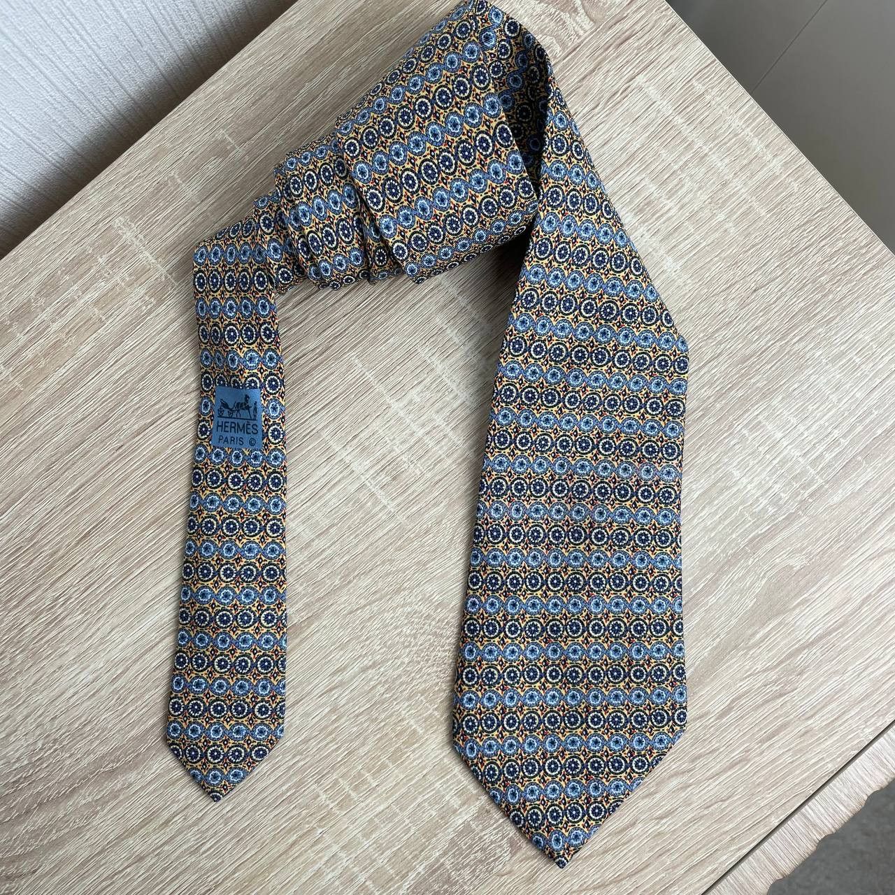 Hermes Hermes Paris Silk Tie 7700 OA Geometry Yellow Size ONE SIZE - 3 Thumbnail