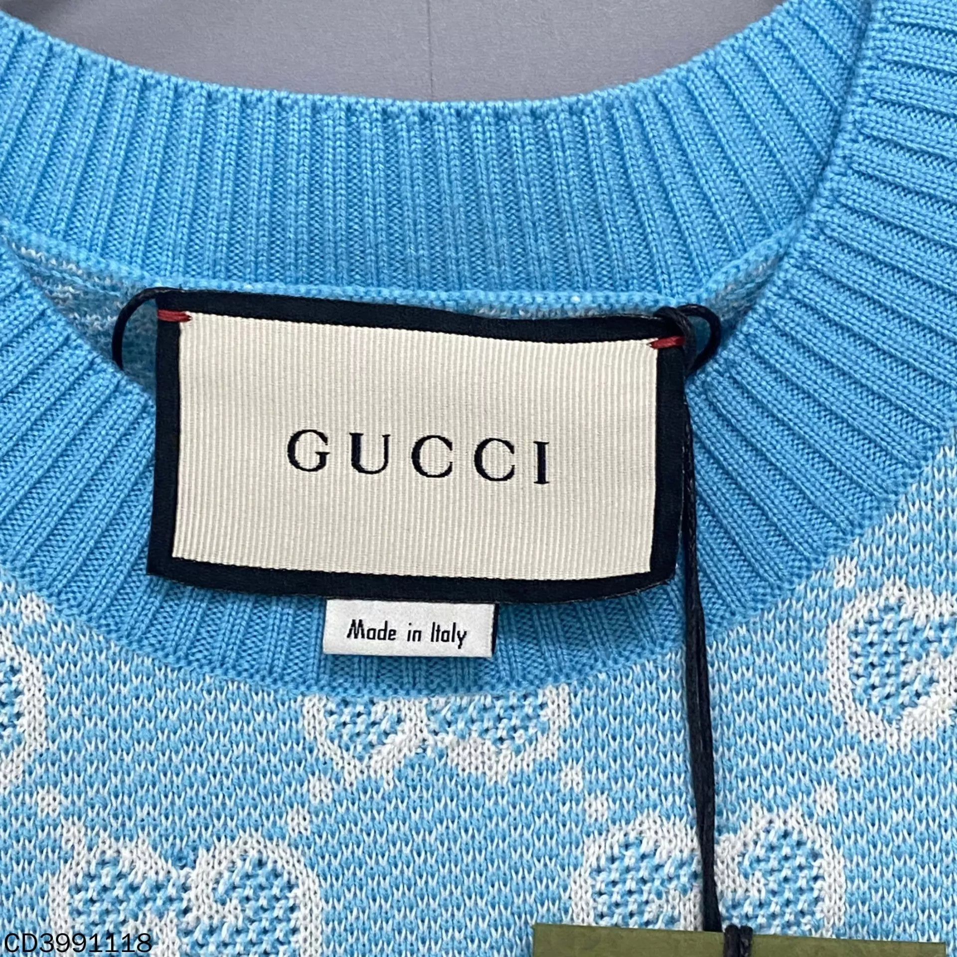 Gucci GUCCI sky blue jacquard all-over knit short sleeve M Size M / US 6-8 / IT 42-44 - 4 Thumbnail