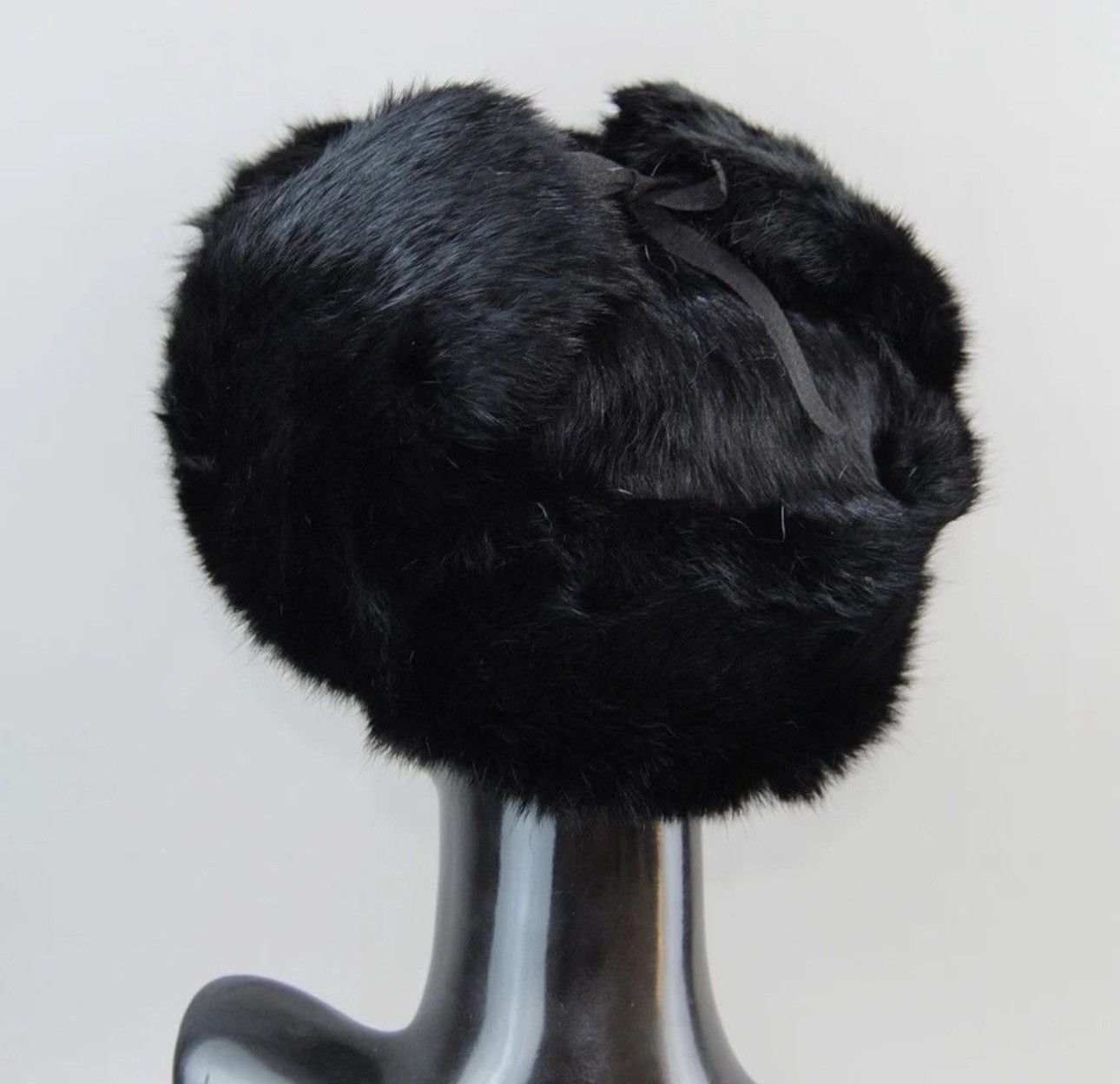 Japanese Brand Black Color Size M Warm Rabbit Fur Bomber Hat With Earflaps Size ONE SIZE - 5 Thumbnail