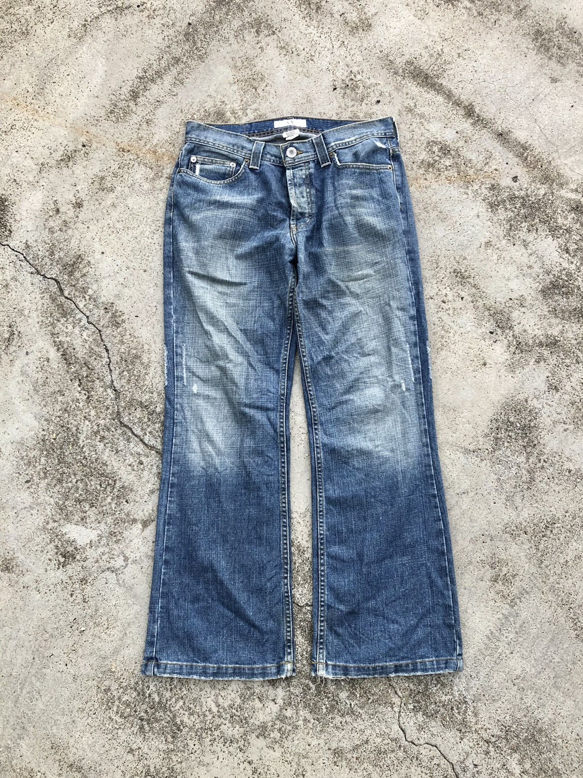 Armani Exchange FLARED BUTTON FLY WASHED BLUE DENIM Size US 31 - 1 Thumbnail