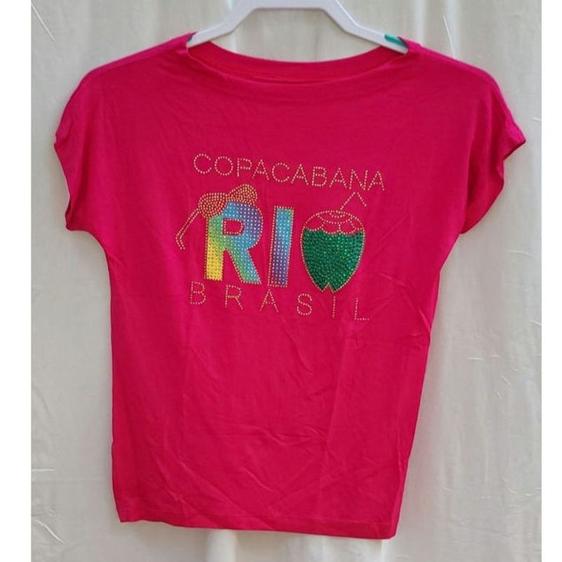 Handmade Copacabana Rio Brazil Hot Pink Short Sleeve shirt size large Size L / US 10 / IT 46 - 1 Thumbnail