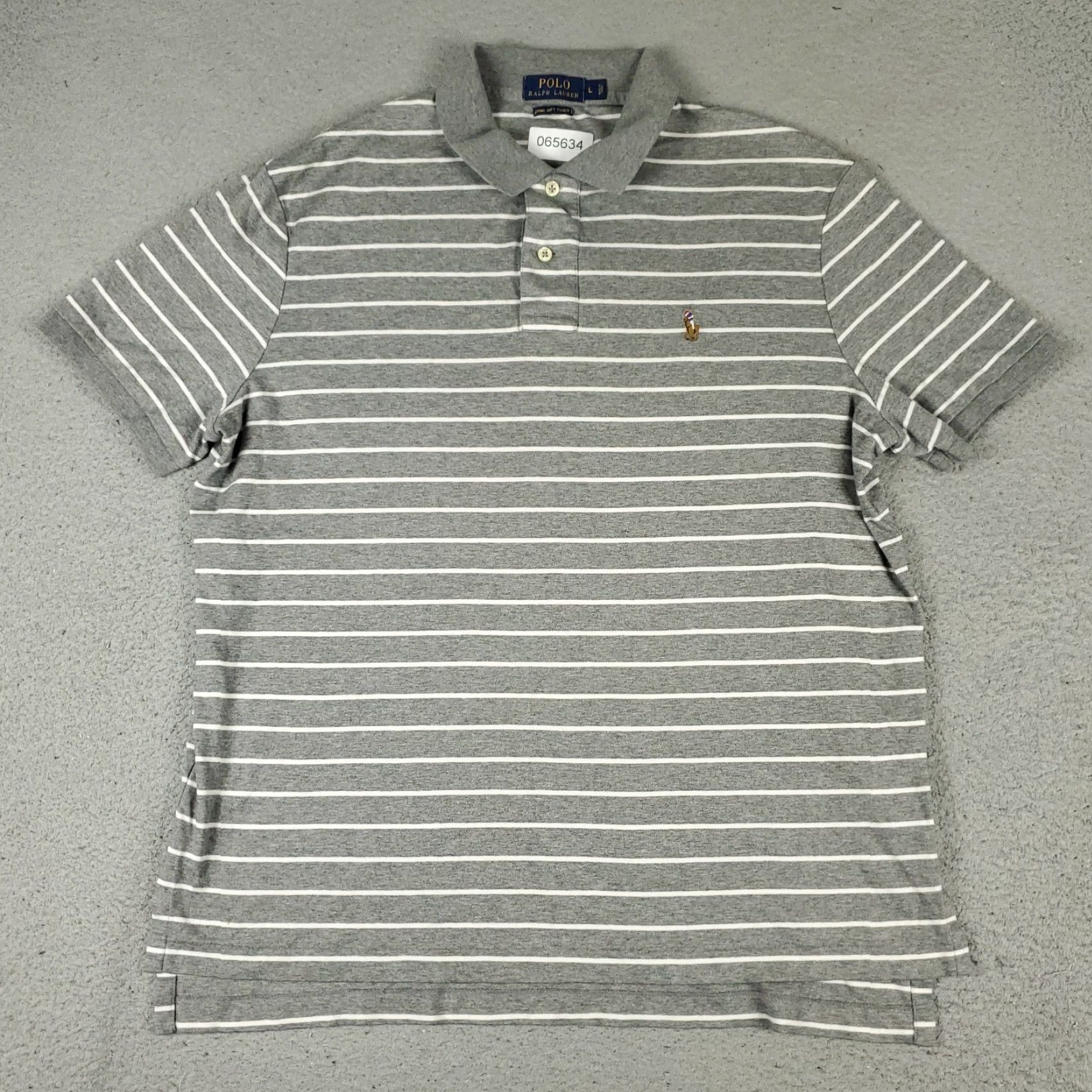 Ralph Lauren Ralph Lauren Polo Shirt Mens L Gray Stripe Pima Soft Touch Pony Short Sleeve Size US L / EU 52-54 / 3 - 3 Thumbnail