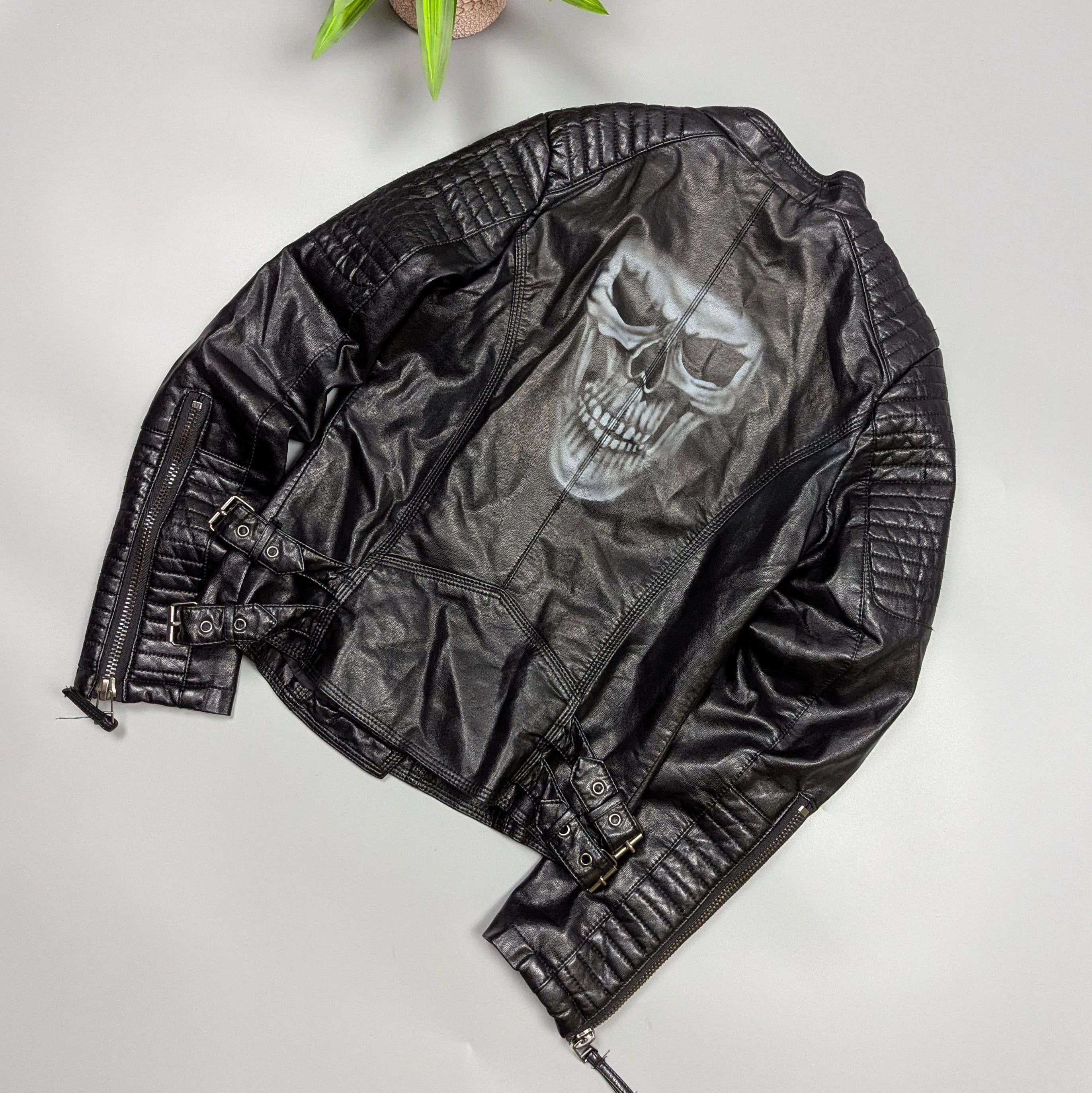 Other Women’s Black Motorcycle Biker Jacket with Skull Back Print Size S / US 4 / IT 40 - 2 Thumbnail