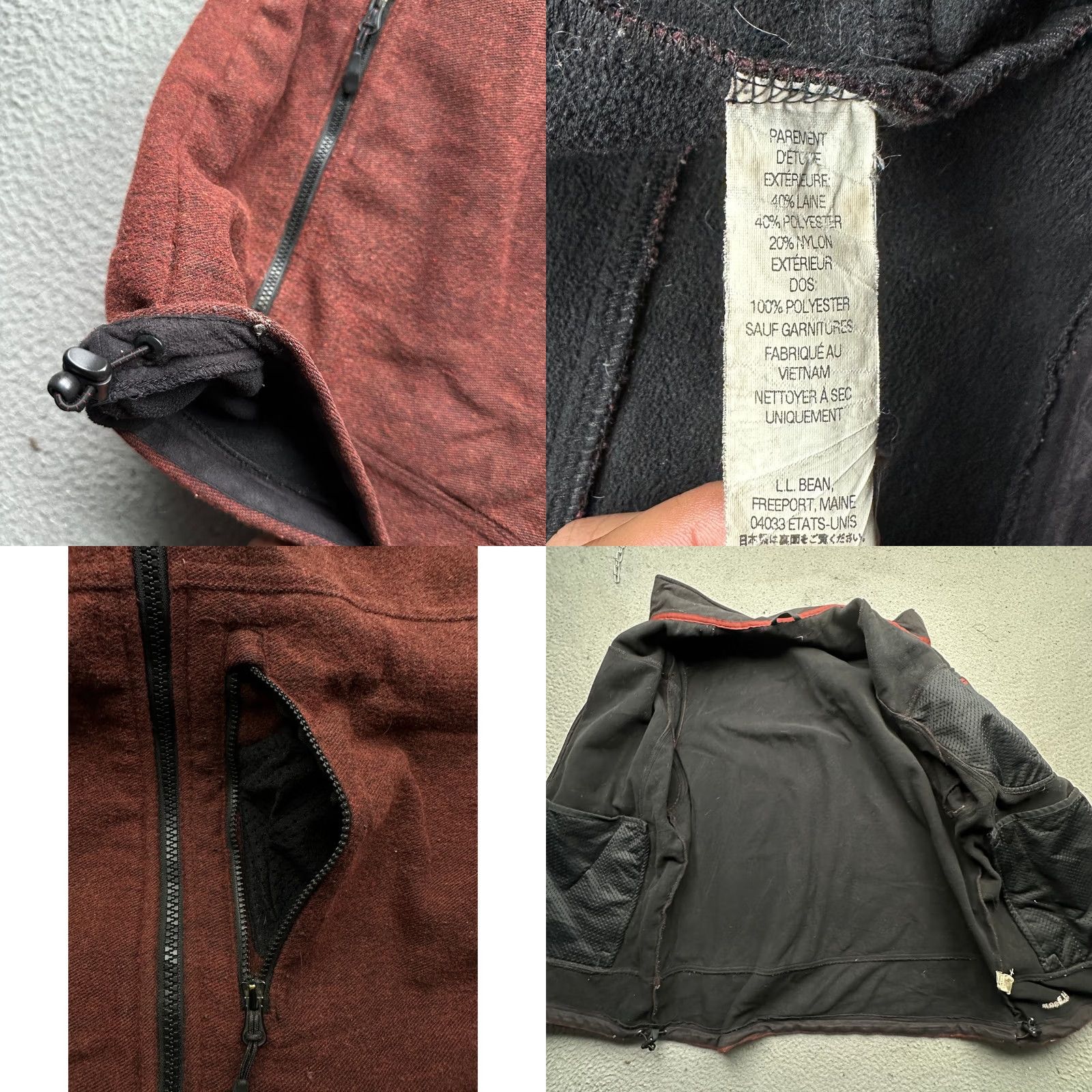 Vintage L.L. Bean Soft Shell Wool Blend Full Zip Jacket Men Large Tall Heather Maroon Zip Size US L / EU 52-54 / 3 - 8 Thumbnail