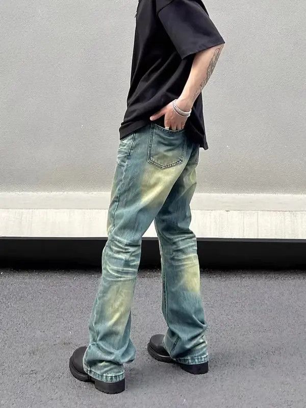 VIBE Vintage washed yellow mud patchwork micro-flared jeans Size US 34 / EU 50 - 8 Thumbnail