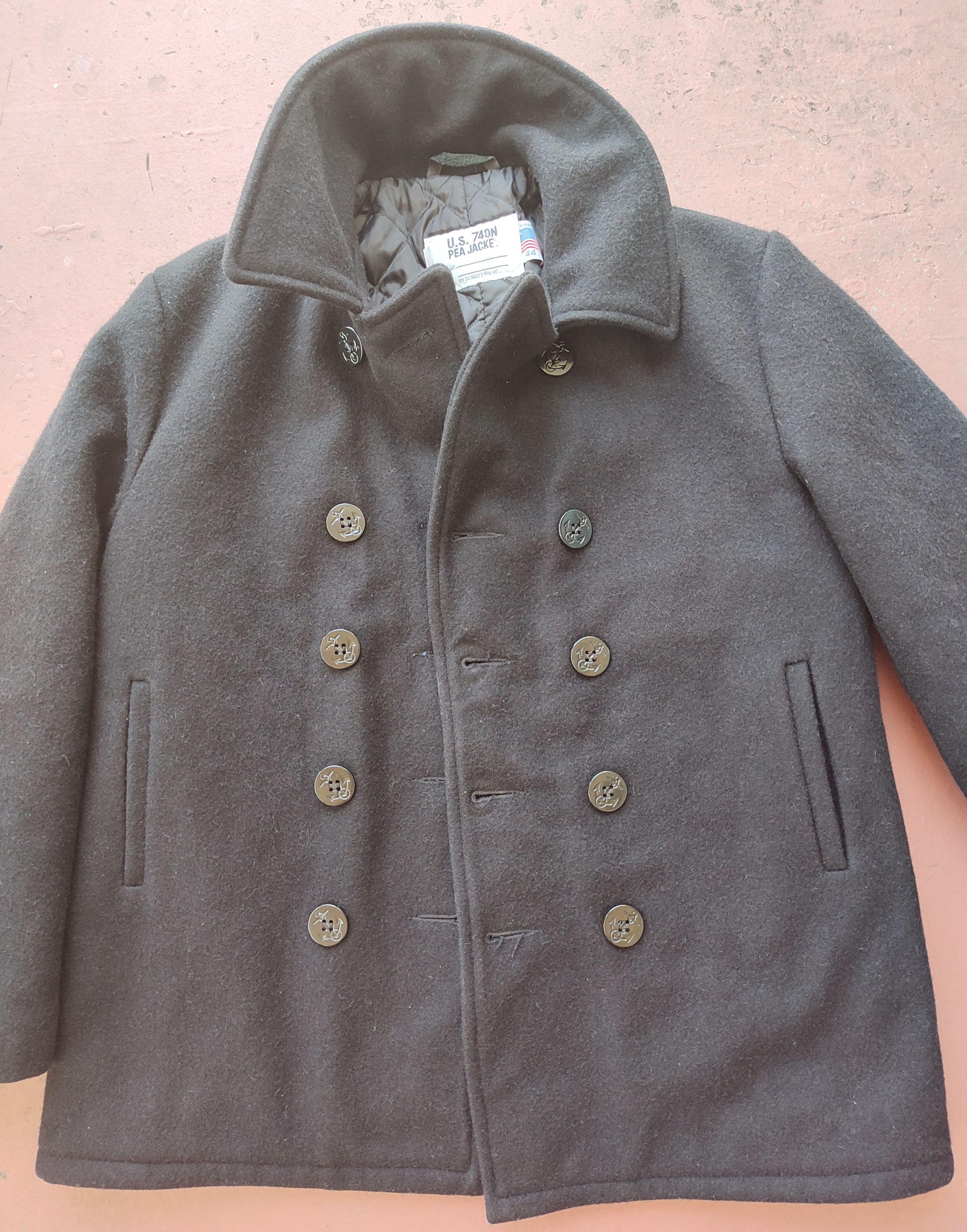 Schott Schott NYC US 740N Wool Pea Coat Navy Jacket Mens 44 Quilted Size US XL / EU 56 / 4 - 6 Thumbnail