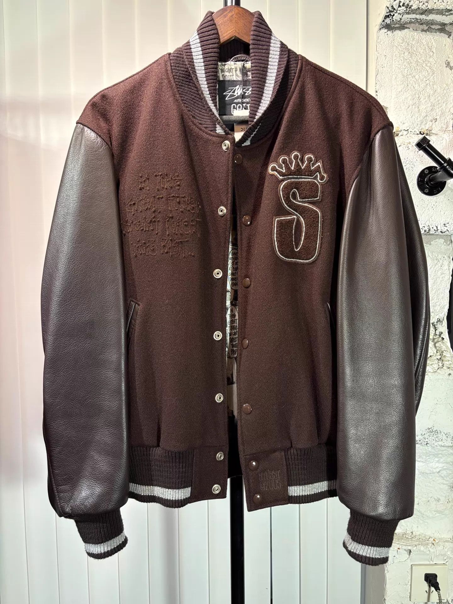 Stussy Stussy 25th Anniv Varsity Jacket Leather Sleeves M Vintage Coffee Size US M / EU 48-50 / 2 - 1 Thumbnail