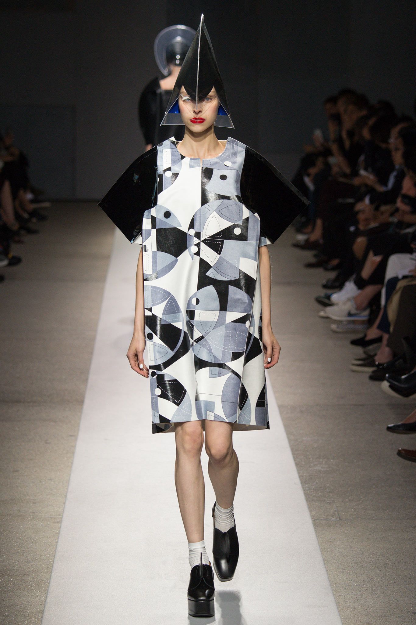 Junya Watanabe S/S 2015 Geometric Light Blue/Black High Waisted Shorts Size 27" / US 4 / IT 40 - 2 Thumbnail