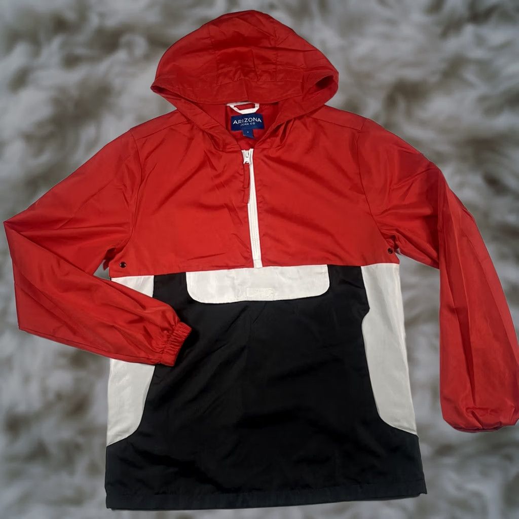 Vintage ARIZONA JEAN CO Windbreaker Mens S Small Red/Black Vented Hooded SideZip Jacket Size US 29 - 1 Thumbnail