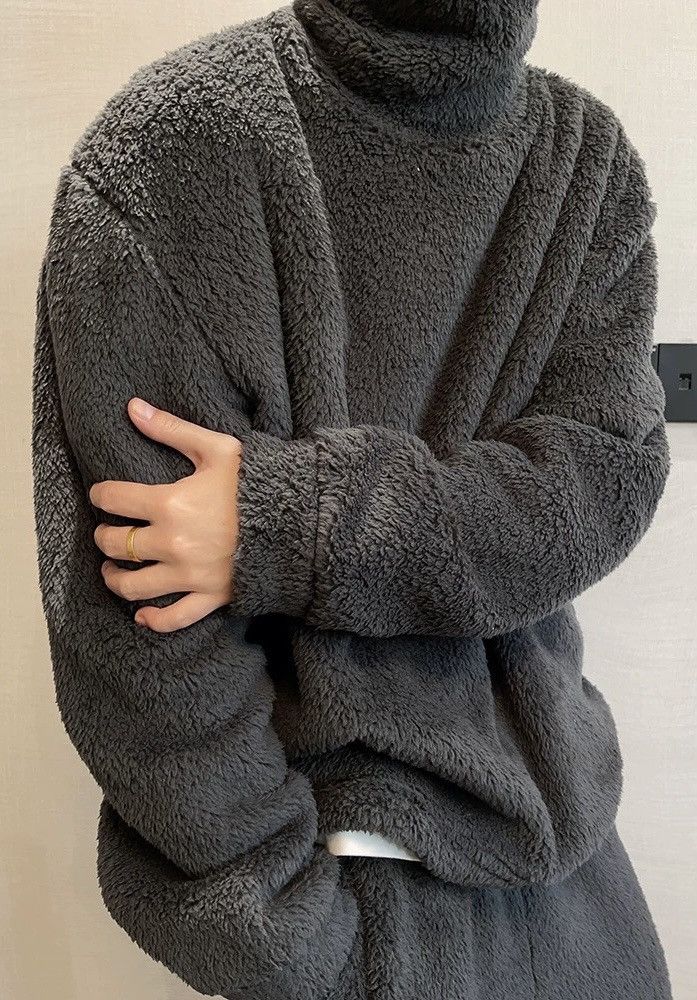 Japanese Brand × Vintage Cleanfit retro fuzzy fleece turtleneck sweatshirt pullover Size US XL / EU 56 / 4 - 2 Thumbnail