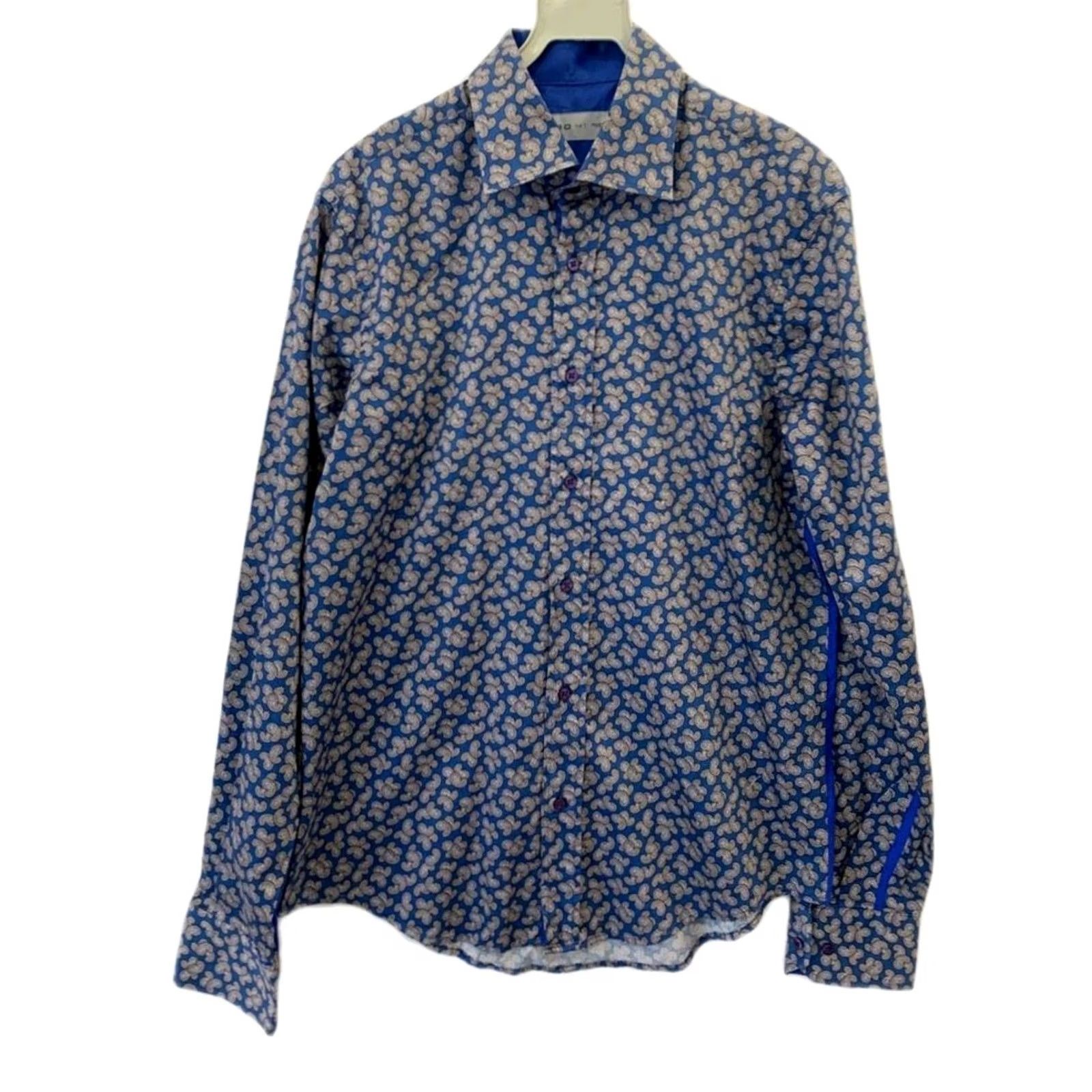 Etro ETRO Men’s Shirt 41 M/L Blue Paisley Floral Print Button Front Made in Italy Size US M / EU 48-50 / 2 - 2 Thumbnail