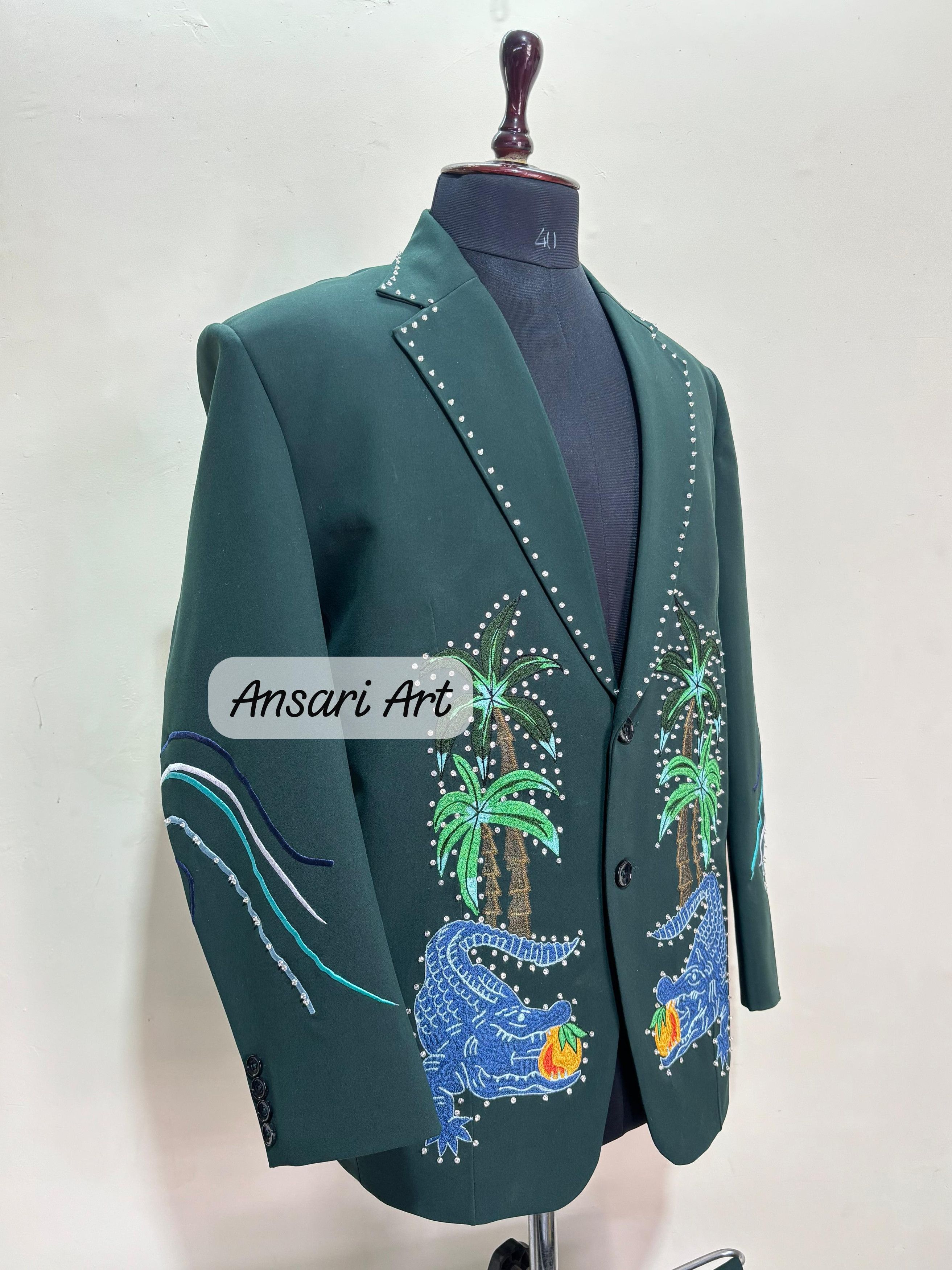Other Men 2PC Customized crocodile embroidery western prom outfit Size 46S - 1 Thumbnail