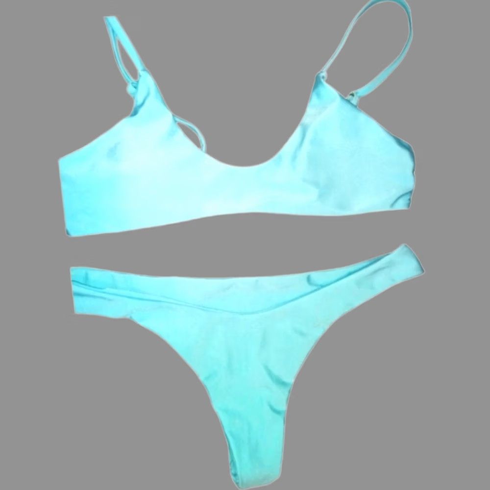 Vintage Cupshe Aqua Blue Bikini Women M Two Piece Set Top Bottom Bust 14" Waist 14" Blue Size ONE SIZE - 1 Thumbnail